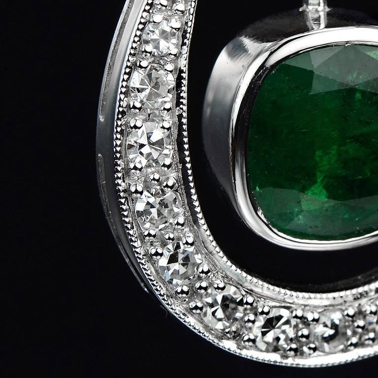 Women's Zambian Emerald 4.28 Carat with Diamond White Gold Earrings