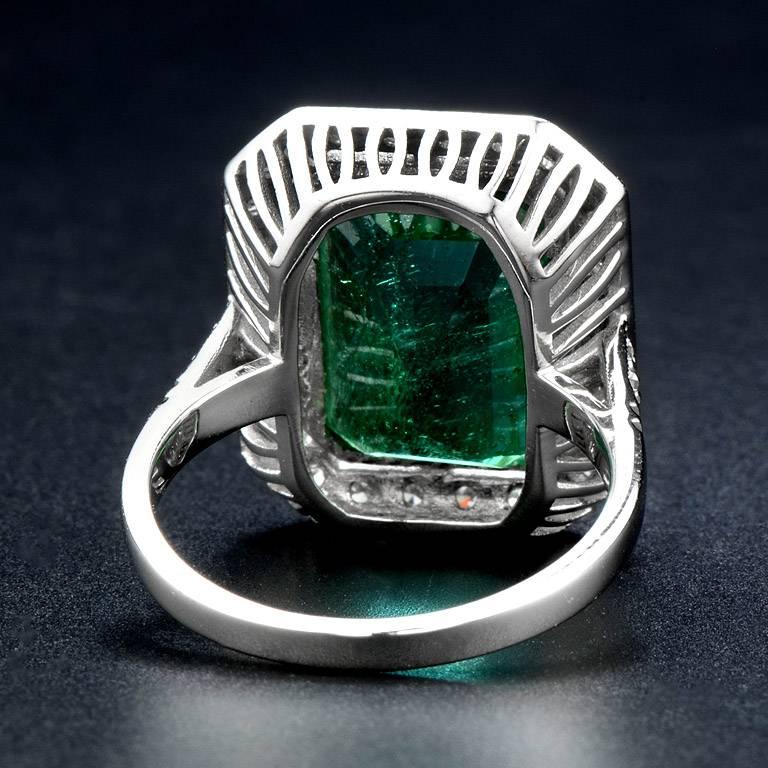 Emerald Cut Certified 6.401 Carat Zambian Emerald Diamond 18 Karat White Gold Cocktail Ring