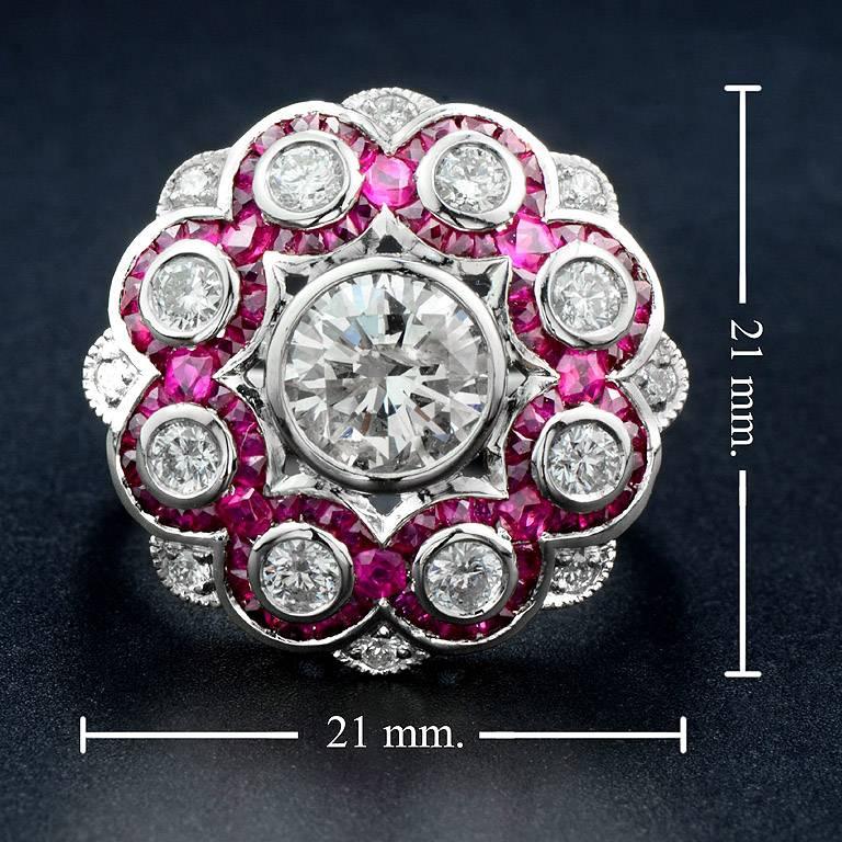 Natural 1.28 Carat Diamond Ruby Platinum Cocktail Ring In New Condition In Bangkok, TH