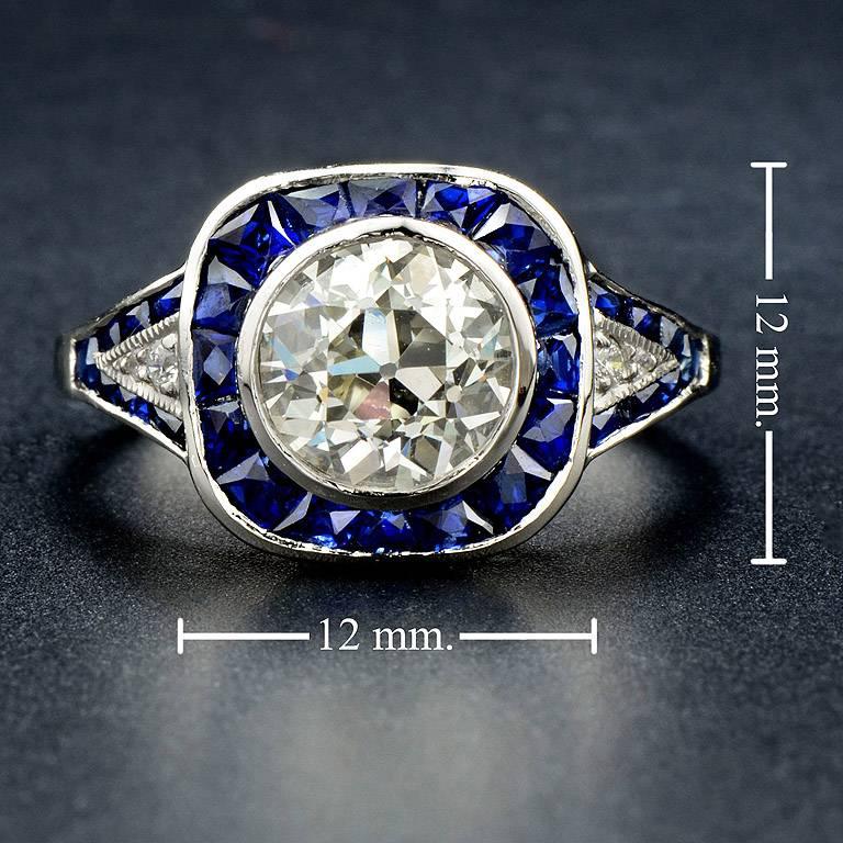 Women's Certified 1.61 Carat Diamond Sapphire Platinum Engagement Ring