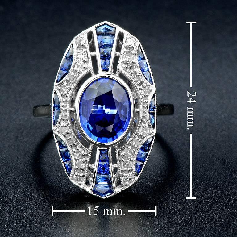 Art Deco Ceylon Sapphire Diamond Cocktail Ring 1