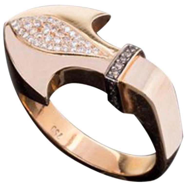 Rose Gold Spear Ring with Diamonds For Sale