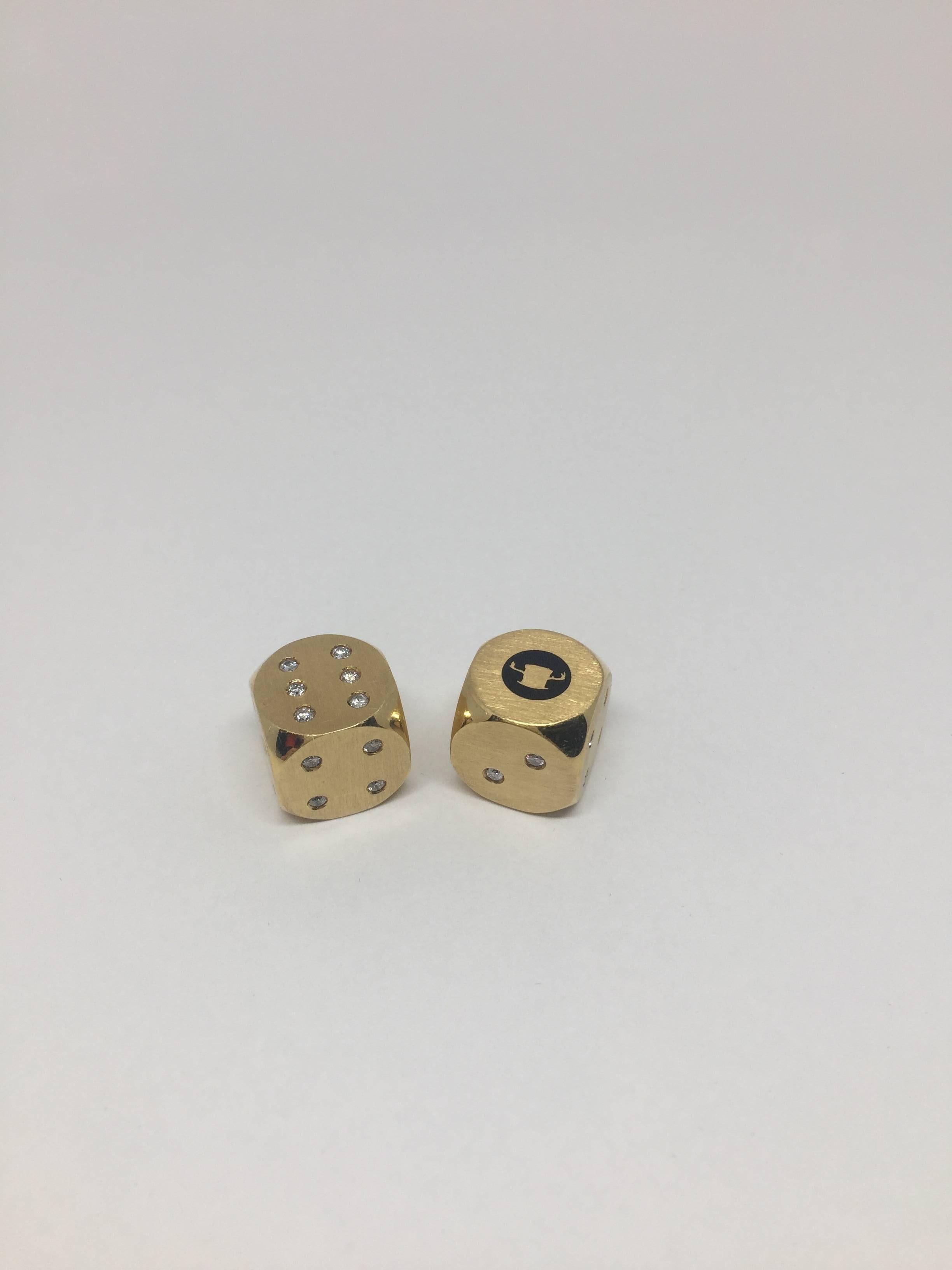 Women's or Men's Yellow Gold Dice with Diamonds For Sale