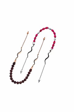 Fire Amber Rosary with White Gold and Black Diamonds