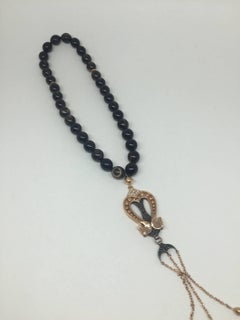 Tortoiseshell Rosary with Rose Gold and Black Diamonds