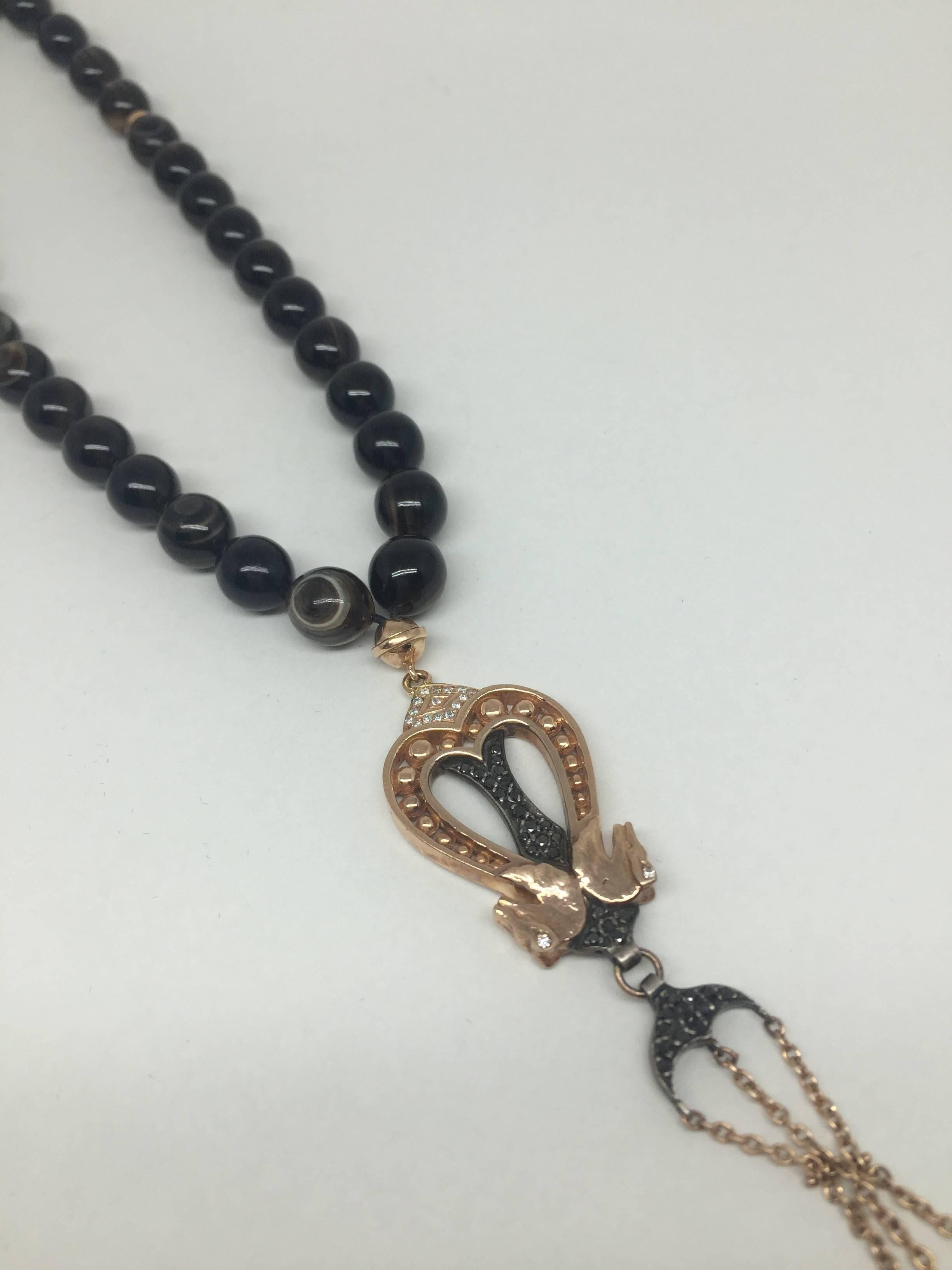 Tortoiseshell Rosary with Rose Gold and Black Diamonds In Excellent Condition For Sale In Istanbul, TR