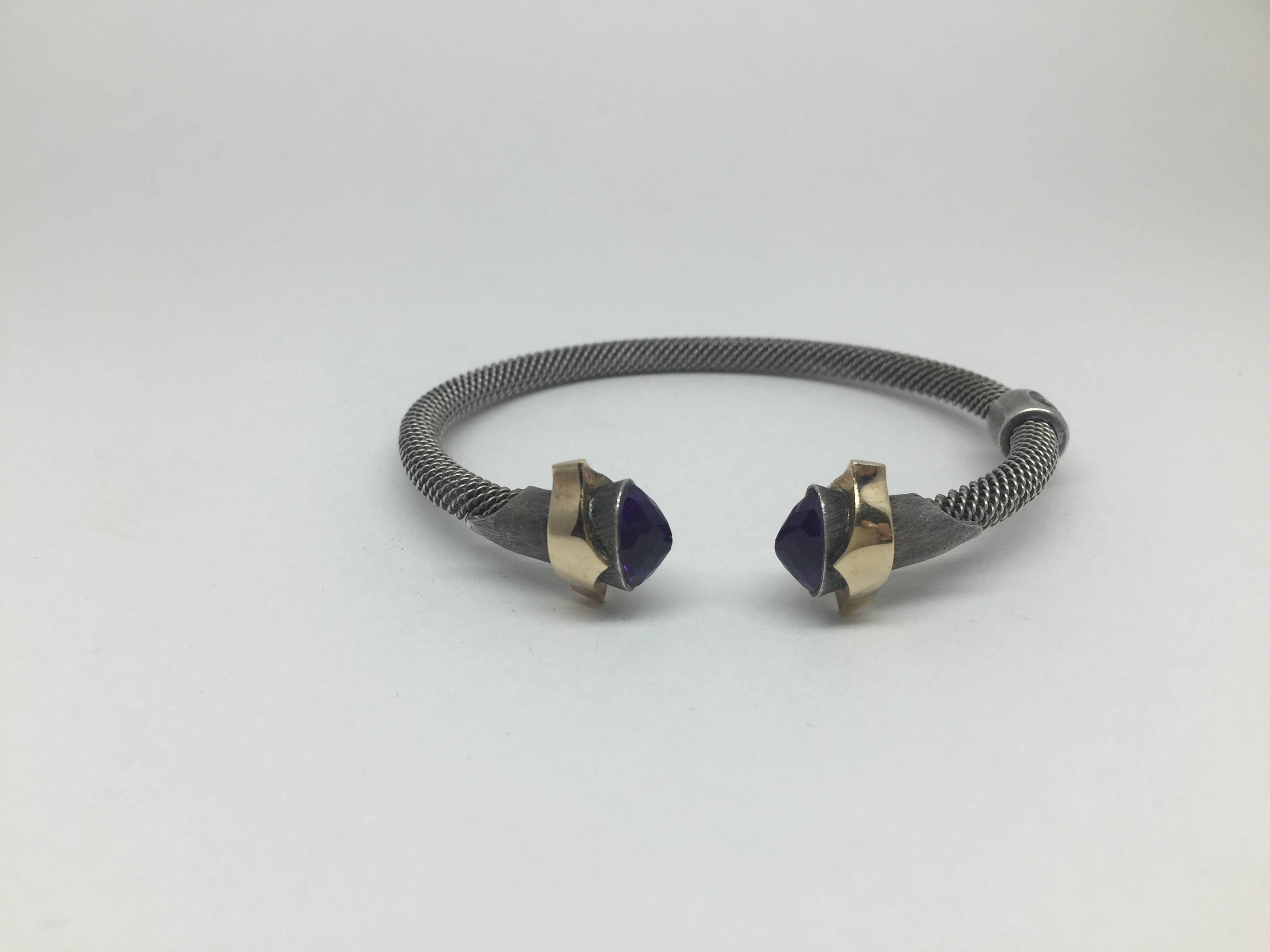 Amethyst Bracelet with Rose Gold and Silver Details In Excellent Condition For Sale In Istanbul, TR