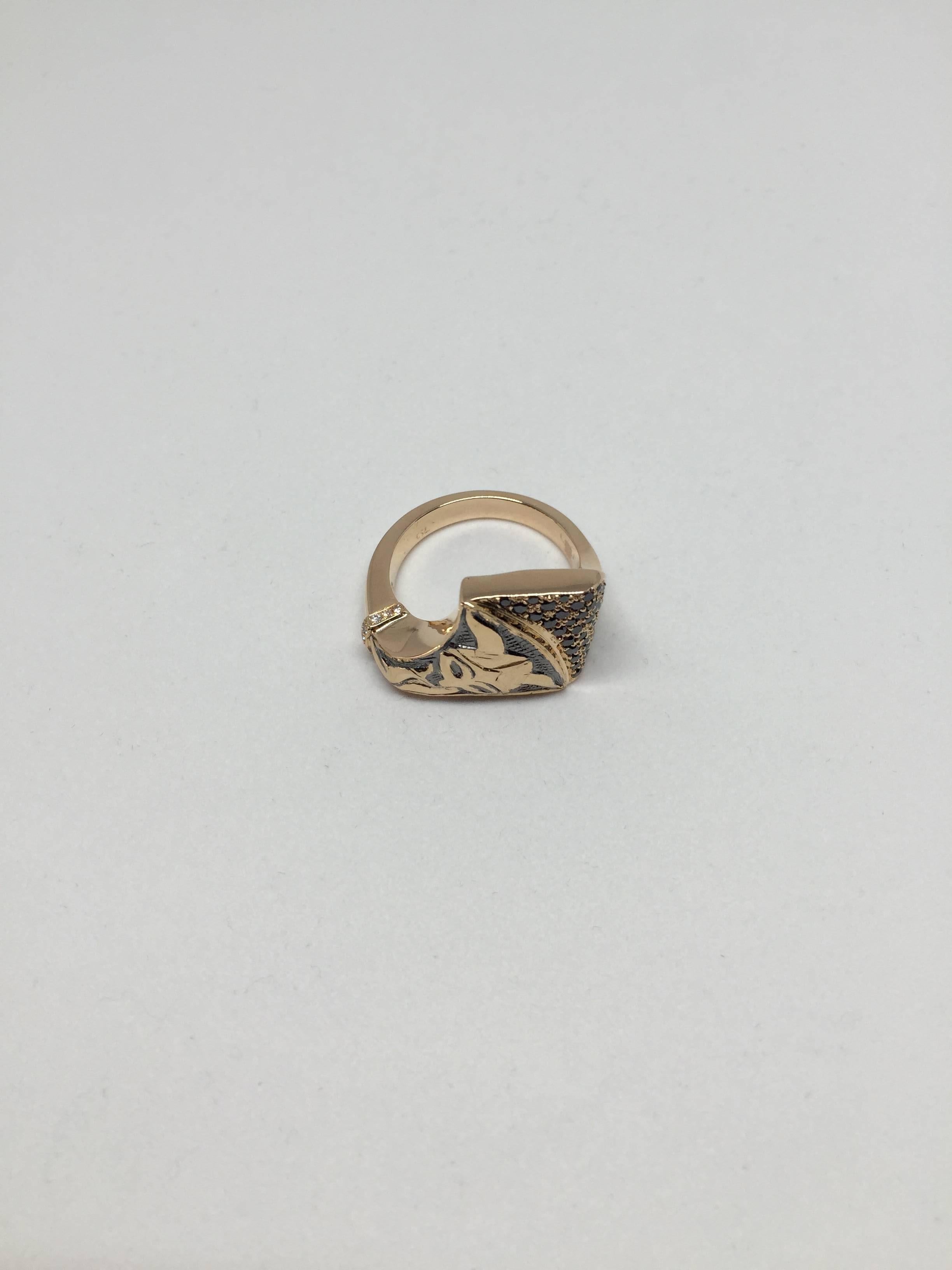 18 Karat Rose Gold White and Black Diamond Cocktail Ring  For Sale 1