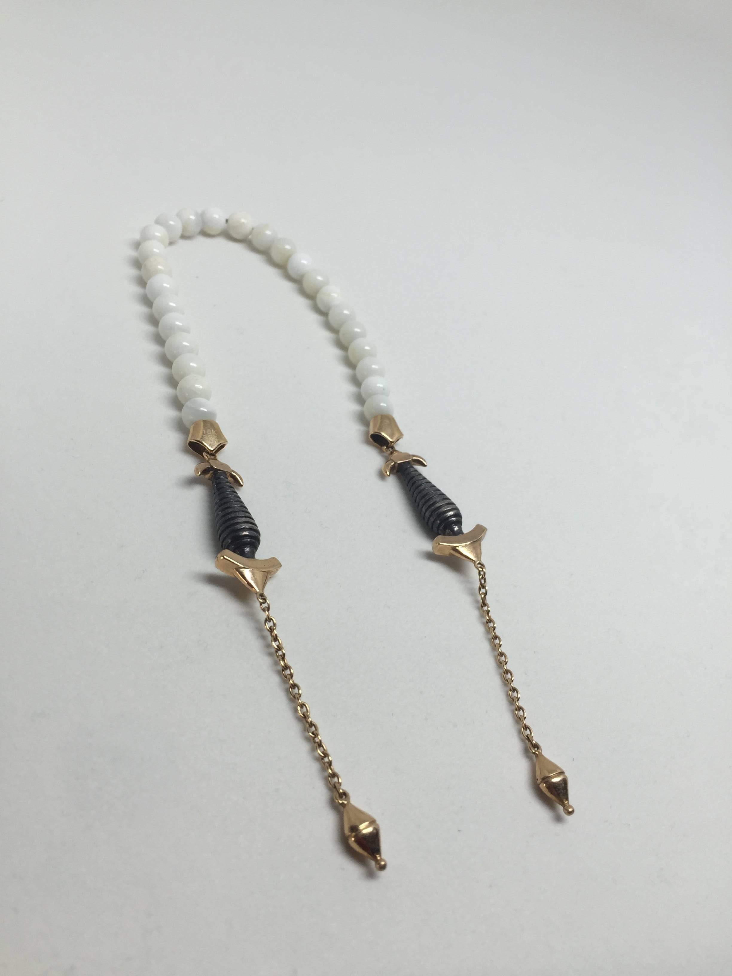 Women's or Men's White Sea Shell Rosary with Gold and Silver Details For Sale