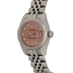 Used Rolex Ladies Stainless Steel Rose Dial Datejust Wristwatch Ref 179174 