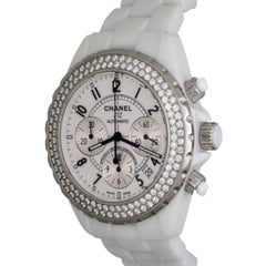 Chanel White Ceramic J12 Chronograph Automatic Wristwatch Ref H1008