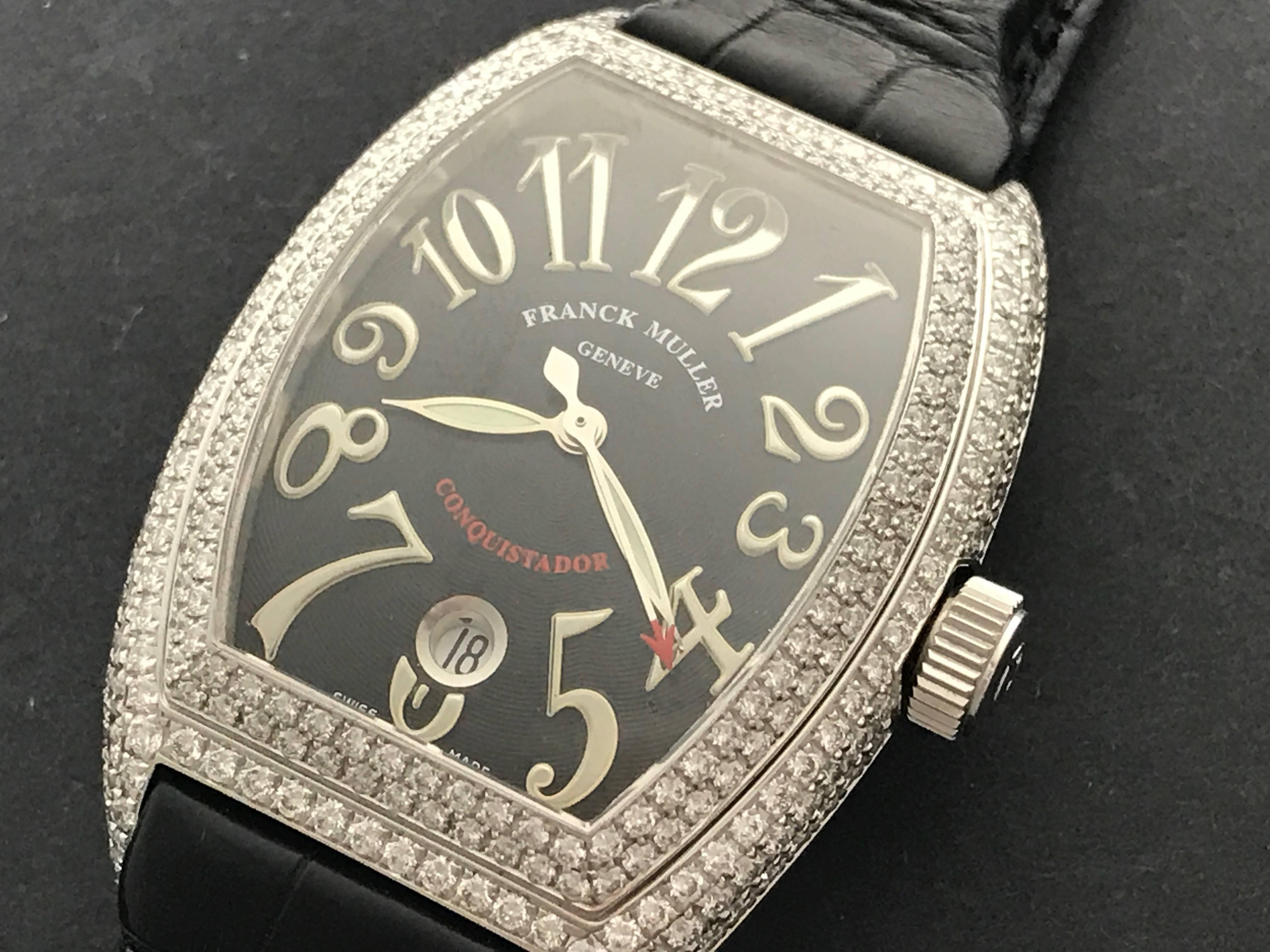 Women's or Men's Franck Muller White Gold Diamond Conquistador Automatic Wristwatch