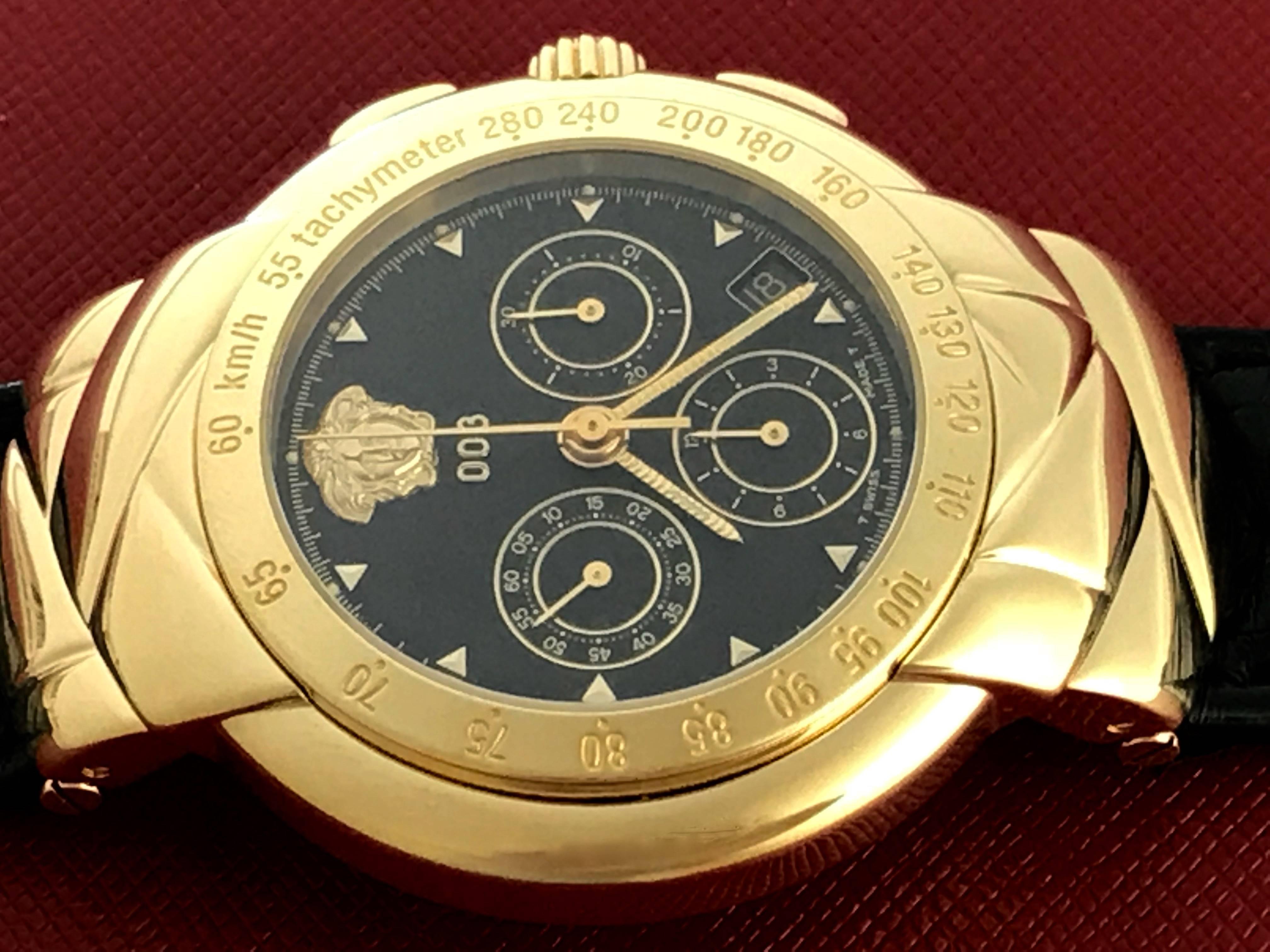 Versace Yellow Gold 003 Chronograph Ltd Ed Automatic Wristwatch In Excellent Condition In Dallas, TX
