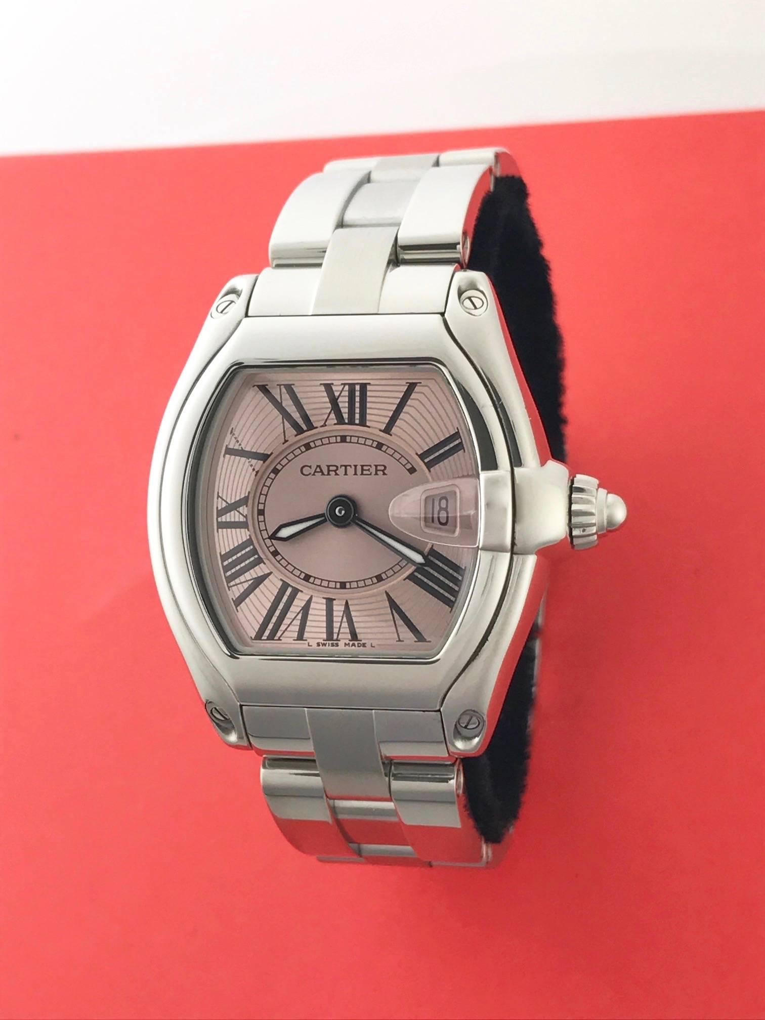 Cartier Ladies Stainless Steel Roadster Quartz Wristwatch Ref W62017V3 In Stock In Excellent Condition In Dallas, TX