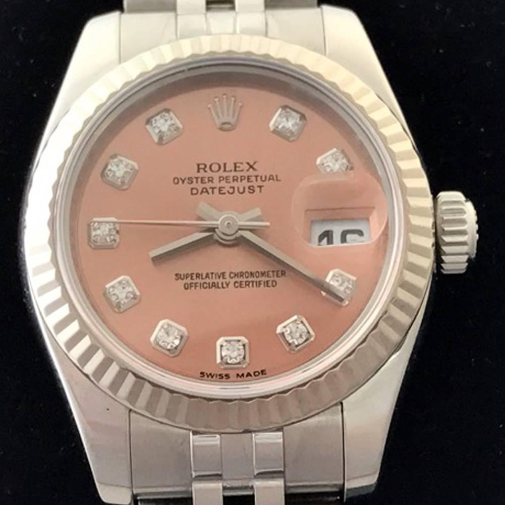 Rolex Ladies Stainless Steel Rose Dial Datejust Wristwatch Ref 179174 For Sale 1