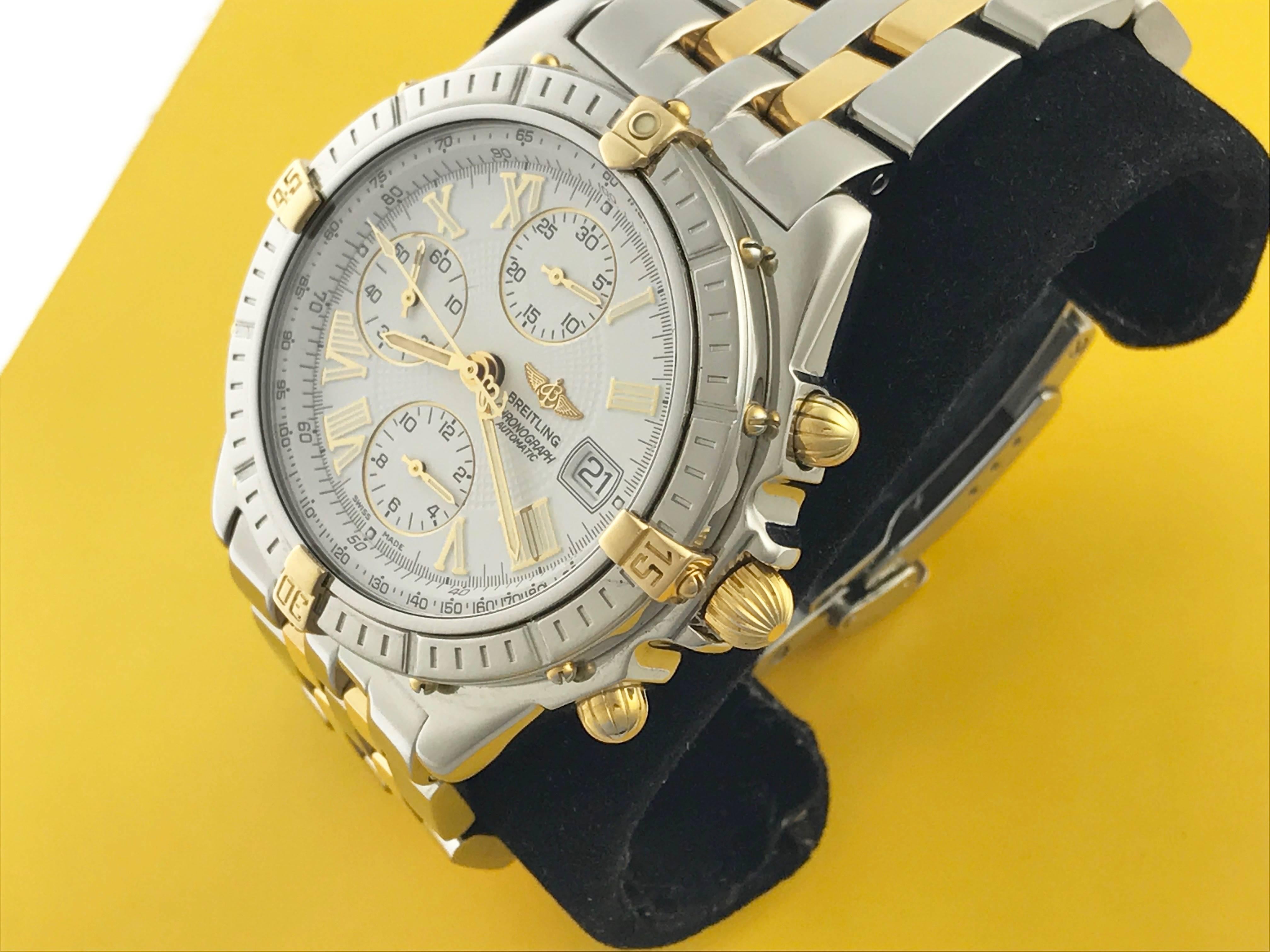 Contemporary Breitling Yellow Gold Stainless Steel Crosswind Chronograph Automatic Wristwatch