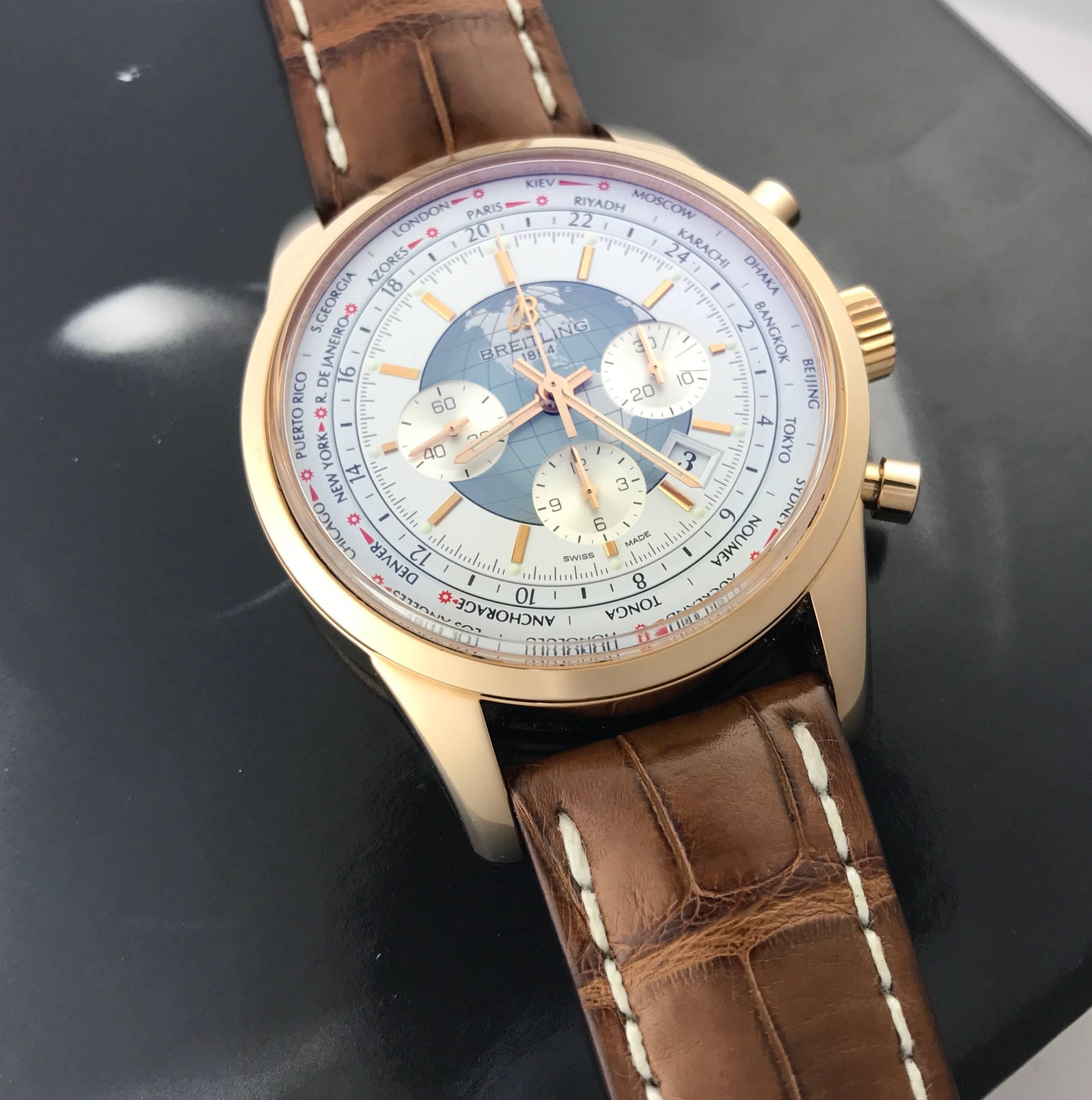 Contemporary Breitling Rose Gold Transocean Chronograph Automatic Wristwatch Ref RB0510UO