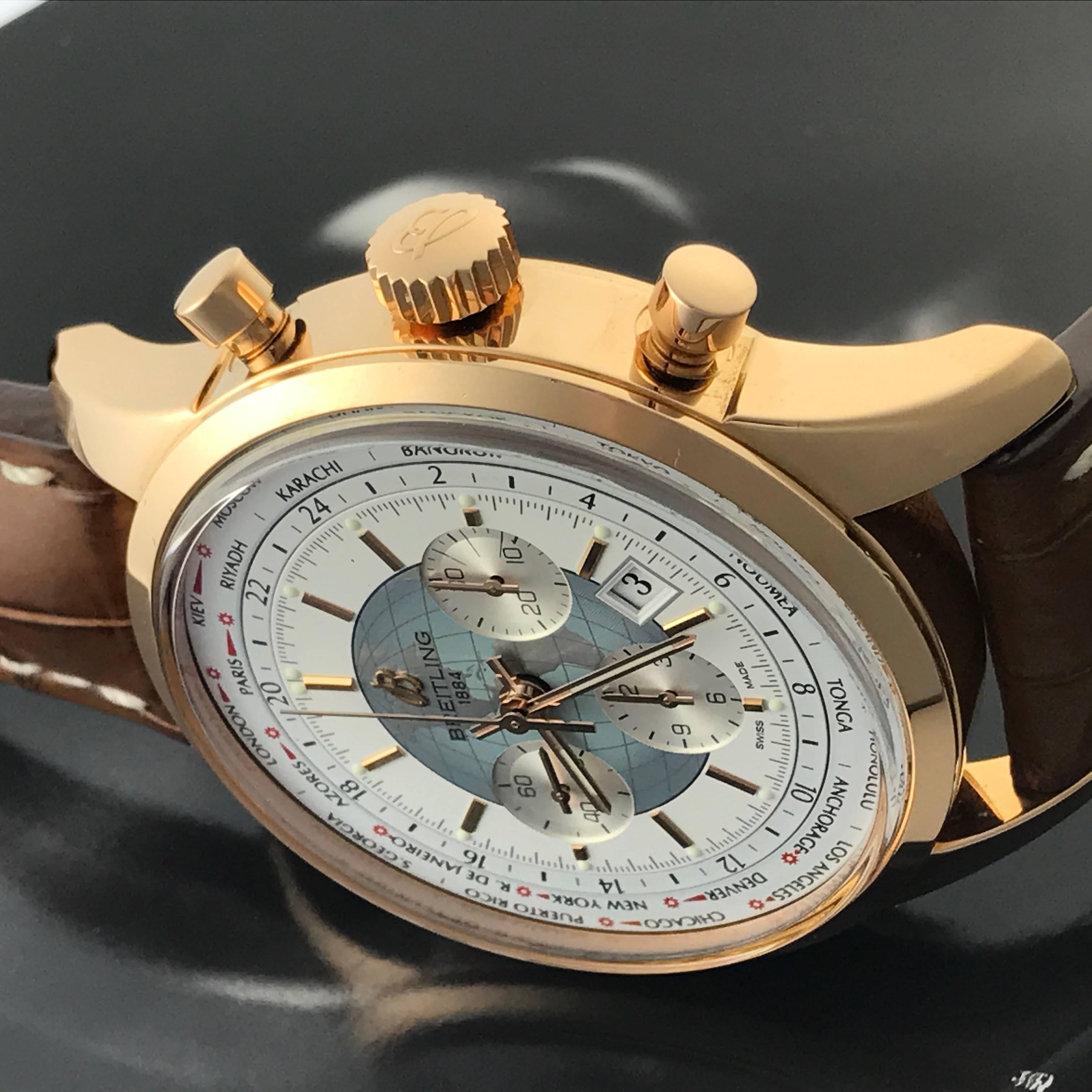 Breitling Rose Gold Transocean Chronograph Automatic Wristwatch Ref RB0510UO In New Condition In Dallas, TX