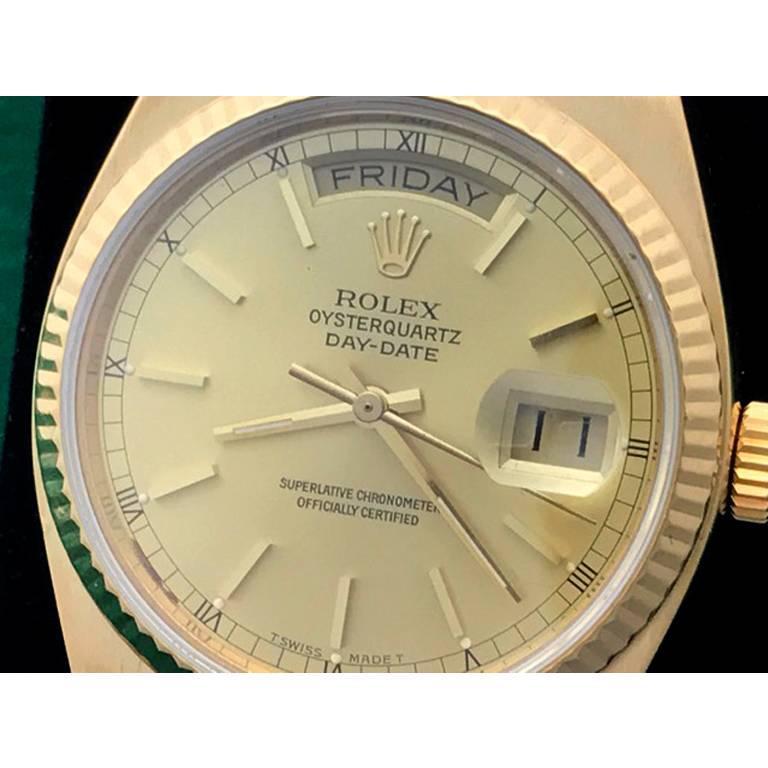 Rolex Yellow Gold President Day-Date Oyster Quartz Wristwatch In Excellent Condition In Dallas, TX