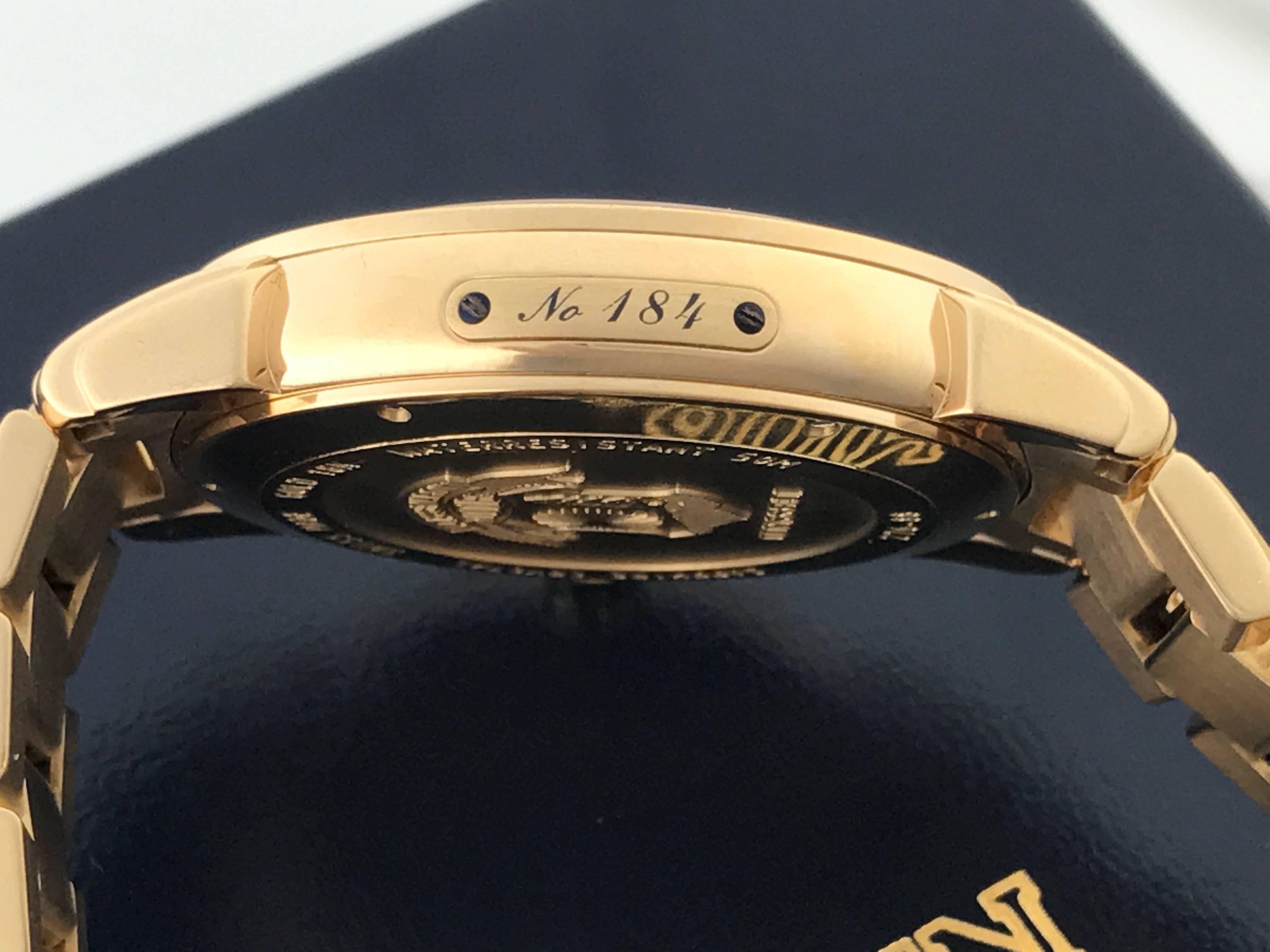 Manufacturer: Ulysse Nardin
Model Name: U1
Model Number: 276-88
Gender: Mens
Movement: Automatic Winding with Date
Movement Details: Power Reserve Indicator, Officially Certified Chronometer with C.O.S.C. Swiss chronometer Certificate
Case: 18k Rose