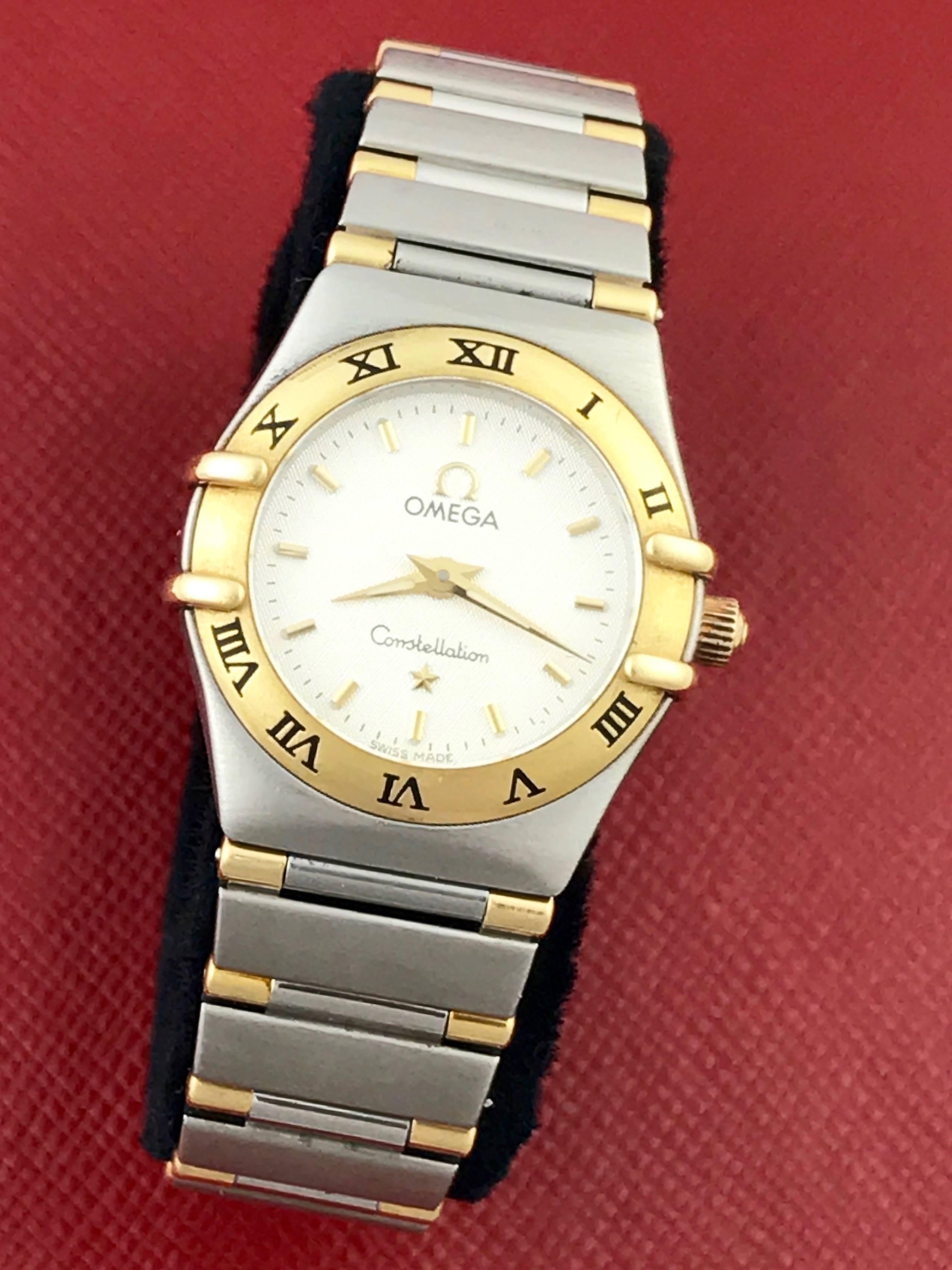 Omega Ladies Yellow Gold Stainless Steel Constellation Quartz Wristwatch In New Condition In Dallas, TX