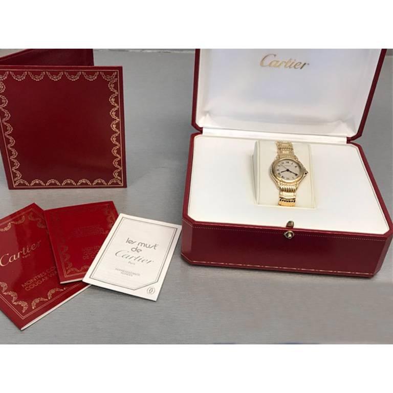 Contemporary Cartier Ladies Yellow Gold Cougar Quartz Wristwatch For Sale
