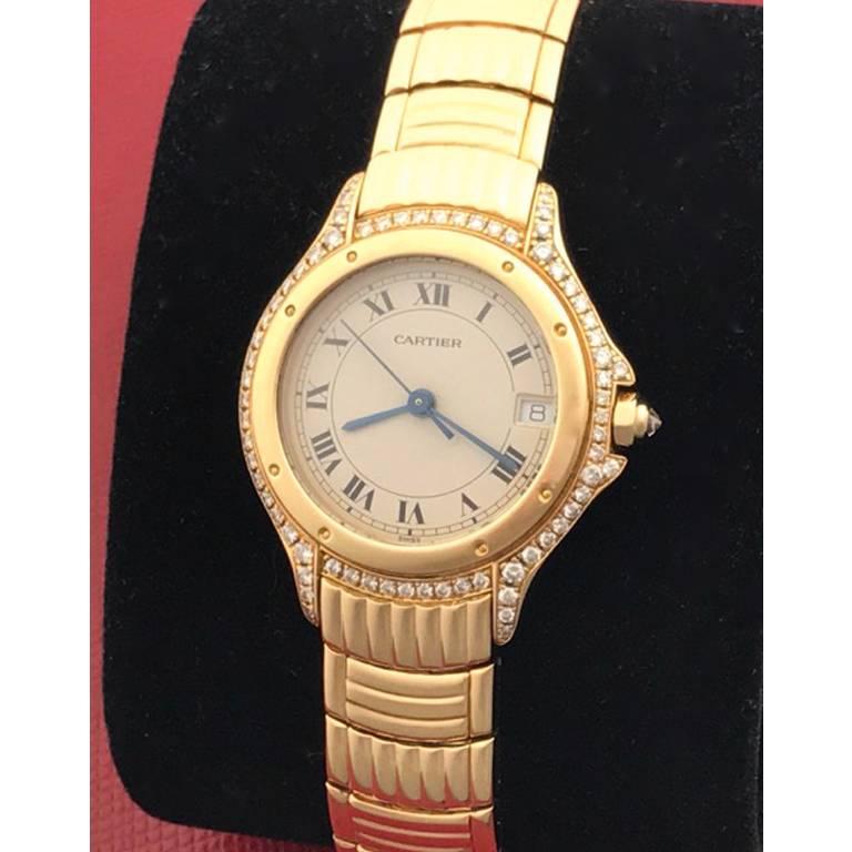 Women's Cartier Ladies Yellow Gold Cougar Quartz Wristwatch For Sale