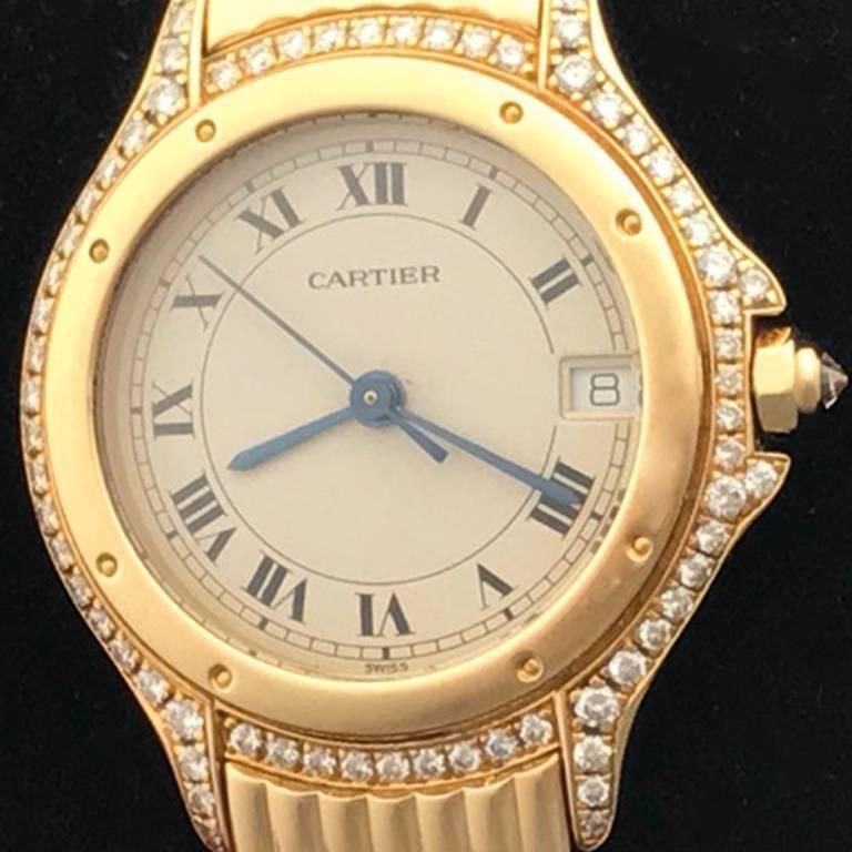 Cartier Ladies Yellow Gold Cougar Quartz Wristwatch In Excellent Condition For Sale In Dallas, TX