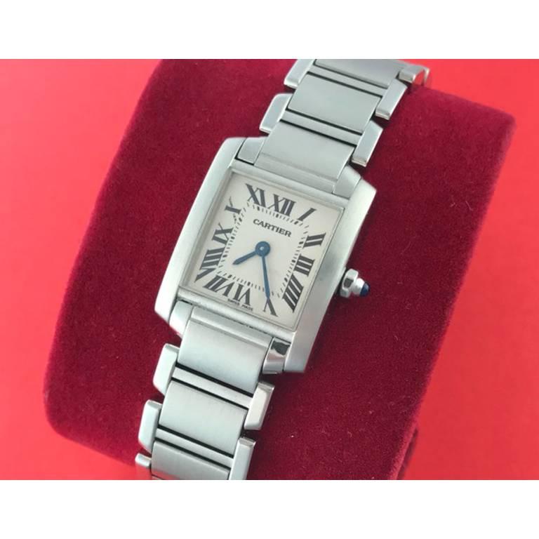 Cartier Ladies Stainless Steel Tank Francaise Quartz Wristwatch Ref W51008Q3  In Excellent Condition In Dallas, TX