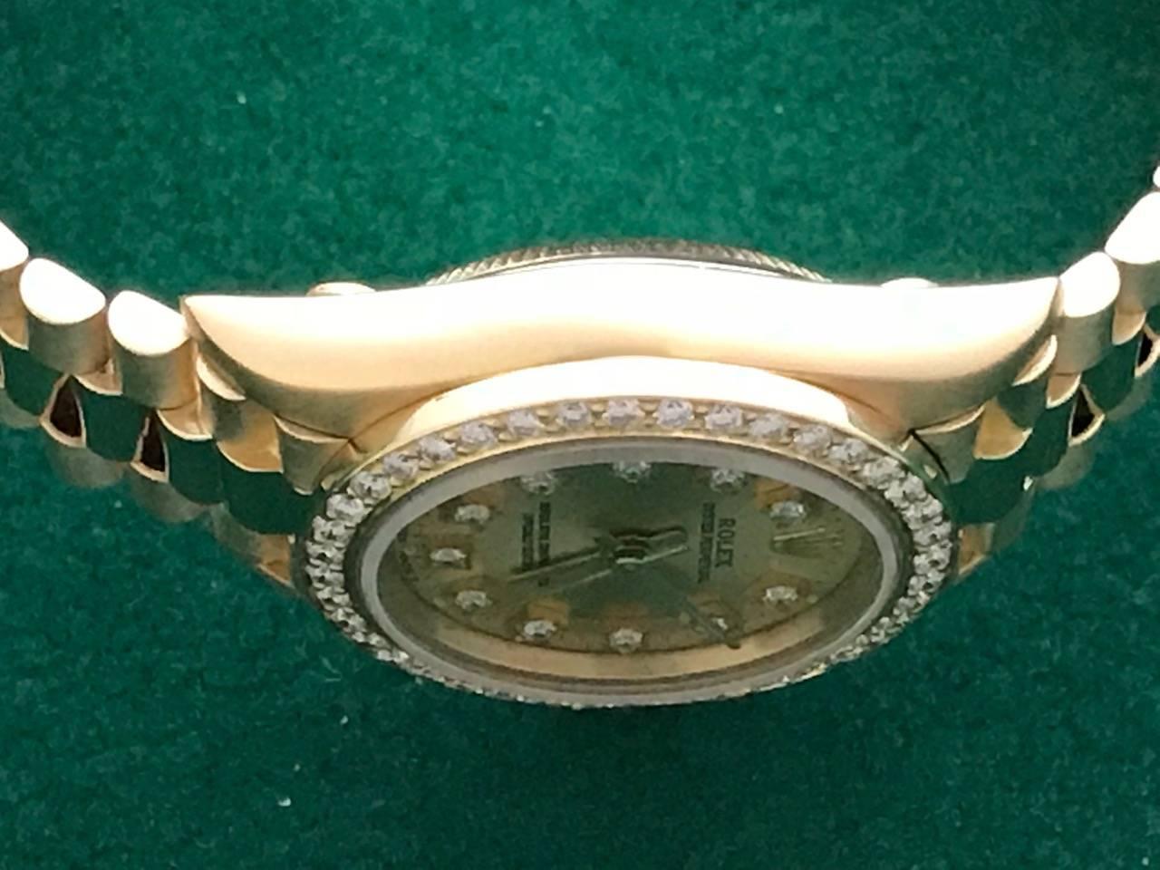 Rolex Ladies Yellow Gold Diamond President Wristwatch Ref 67198  In Excellent Condition In Dallas, TX
