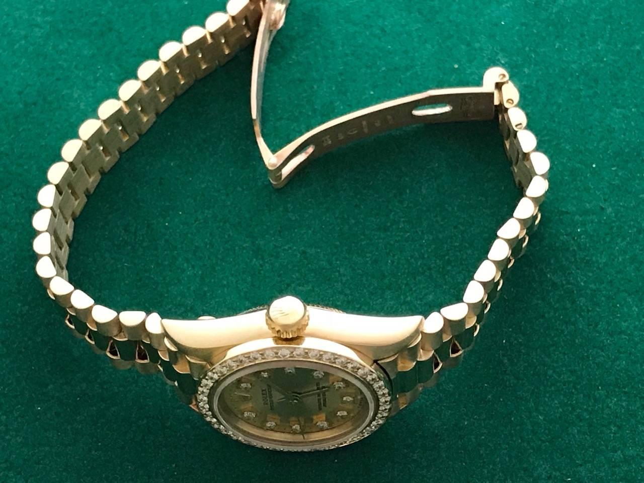 Women's Rolex Ladies Yellow Gold Diamond President Wristwatch Ref 67198 