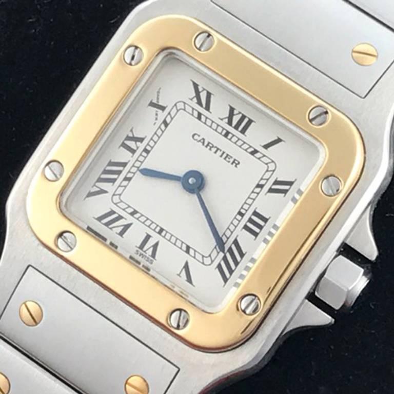 Contemporary Cartier Ladies Yellow Gold Stainless Steel Santos Quartz Wristwatch
