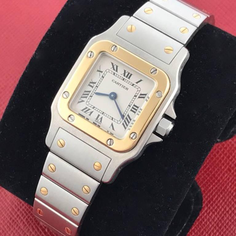 Cartier Ladies Yellow Gold Stainless Steel Santos Quartz Wristwatch In New Condition In Dallas, TX