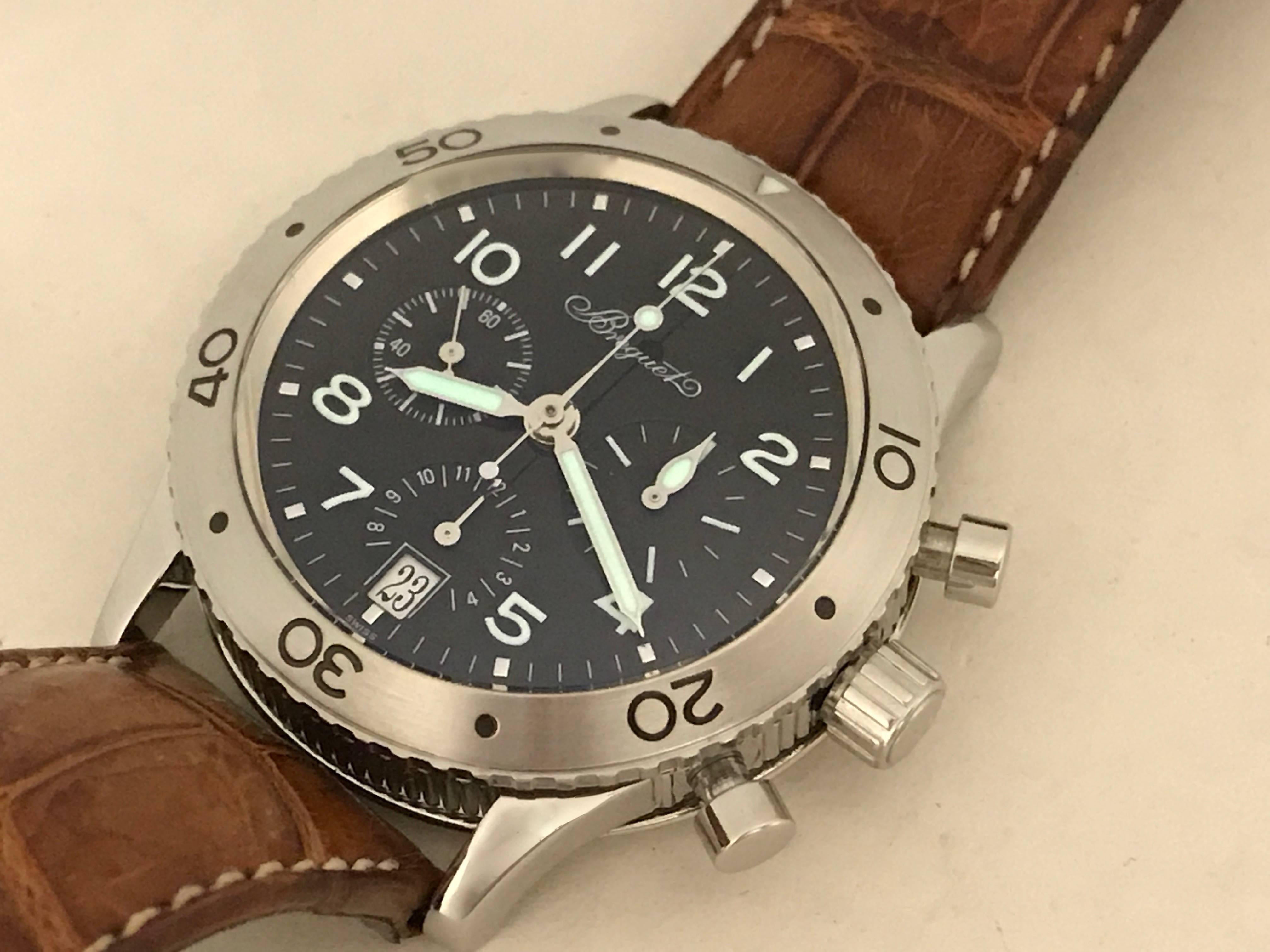 Contemporary Breguet Stainless Steel Transatlantic Chronograph Automatic Wristwatch 