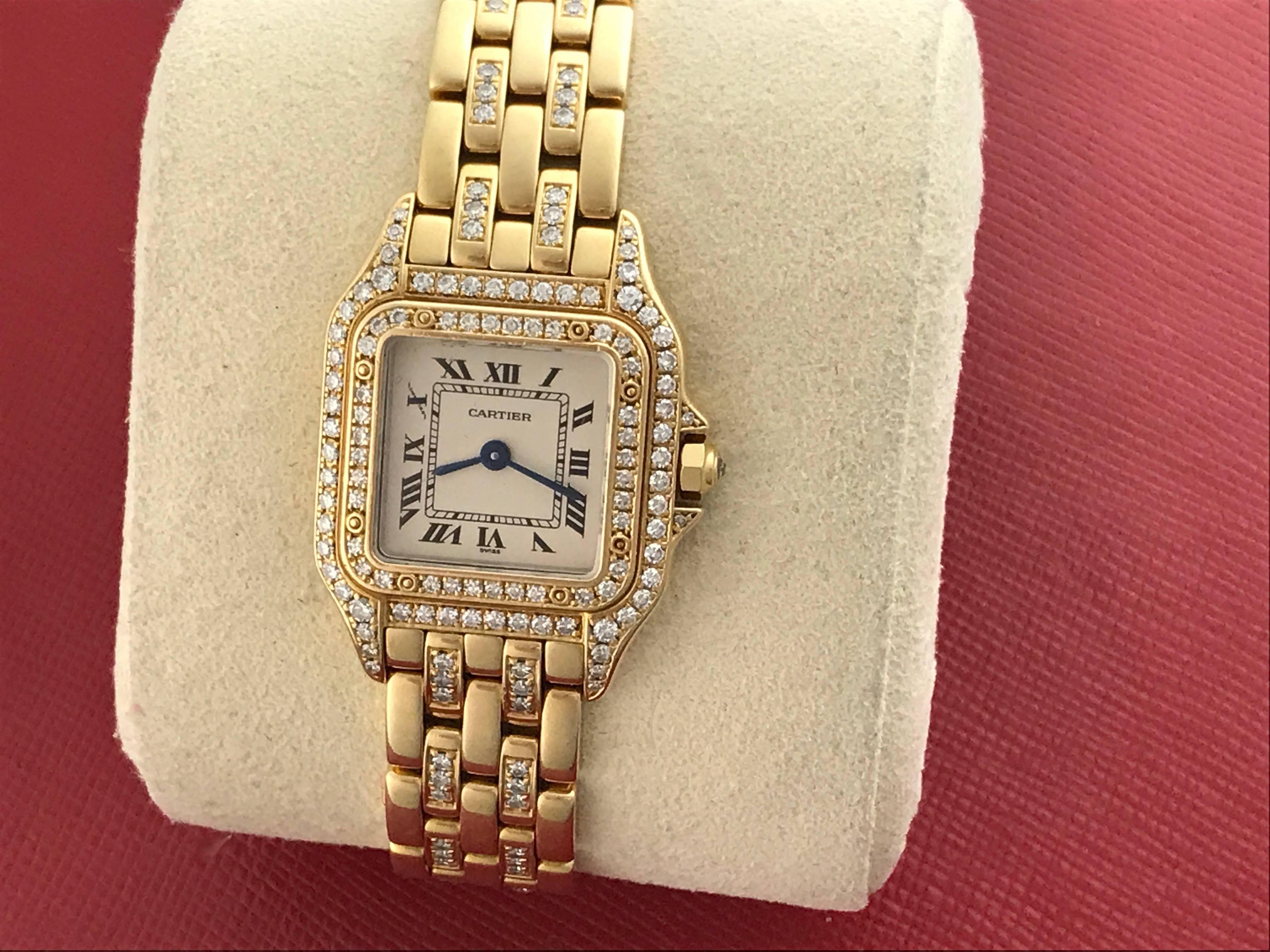 Contemporary Cartier Ladies Yellow Gold Diamond Panther Quartz Wristwatch