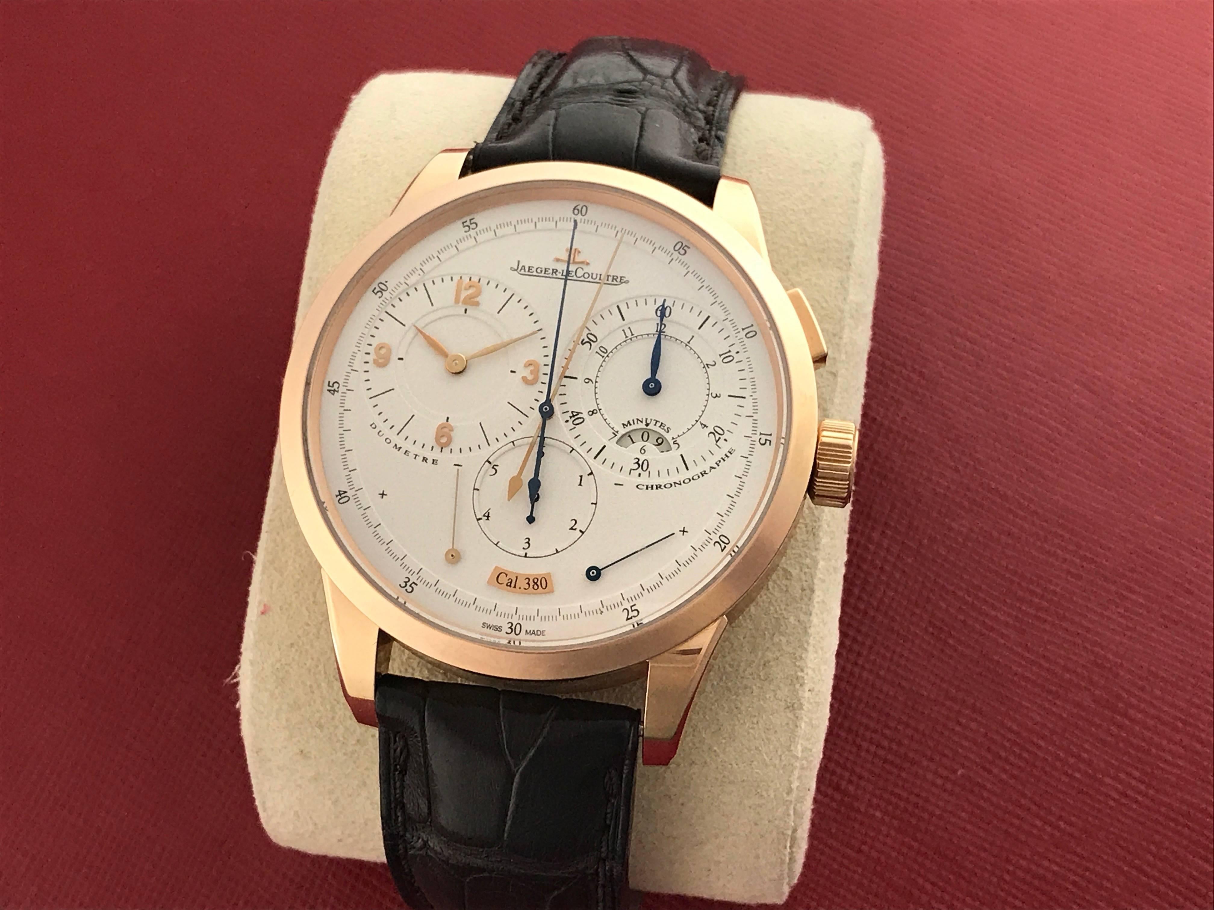 Contemporary Jaeger-LeCoultre Rose Gold Duometre Chronograph Manual Wristwatch Ref Q6012420 