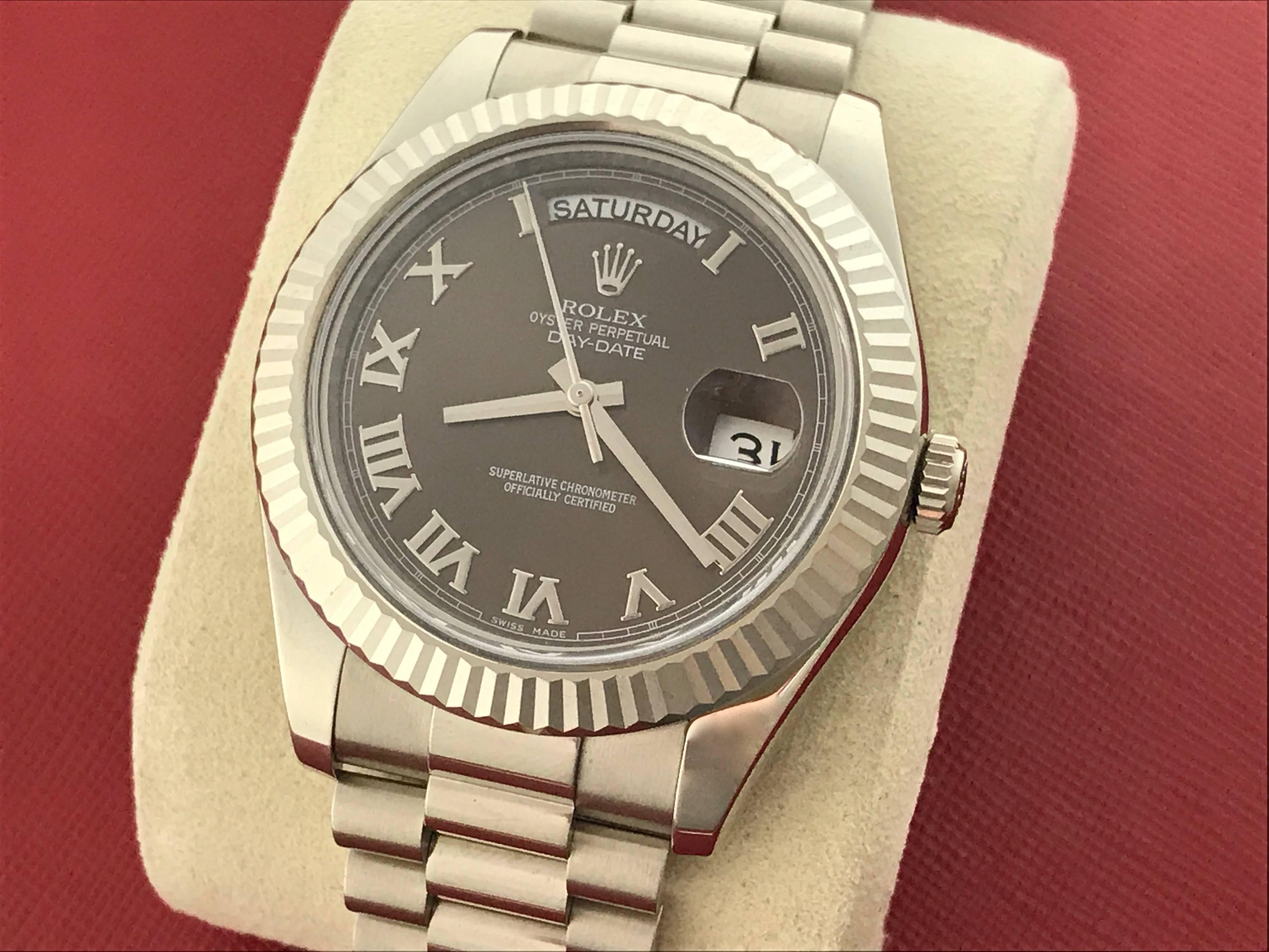 Contemporary Rolex White Gold President Day-Date II Automatic Wristwatch Ref 218239