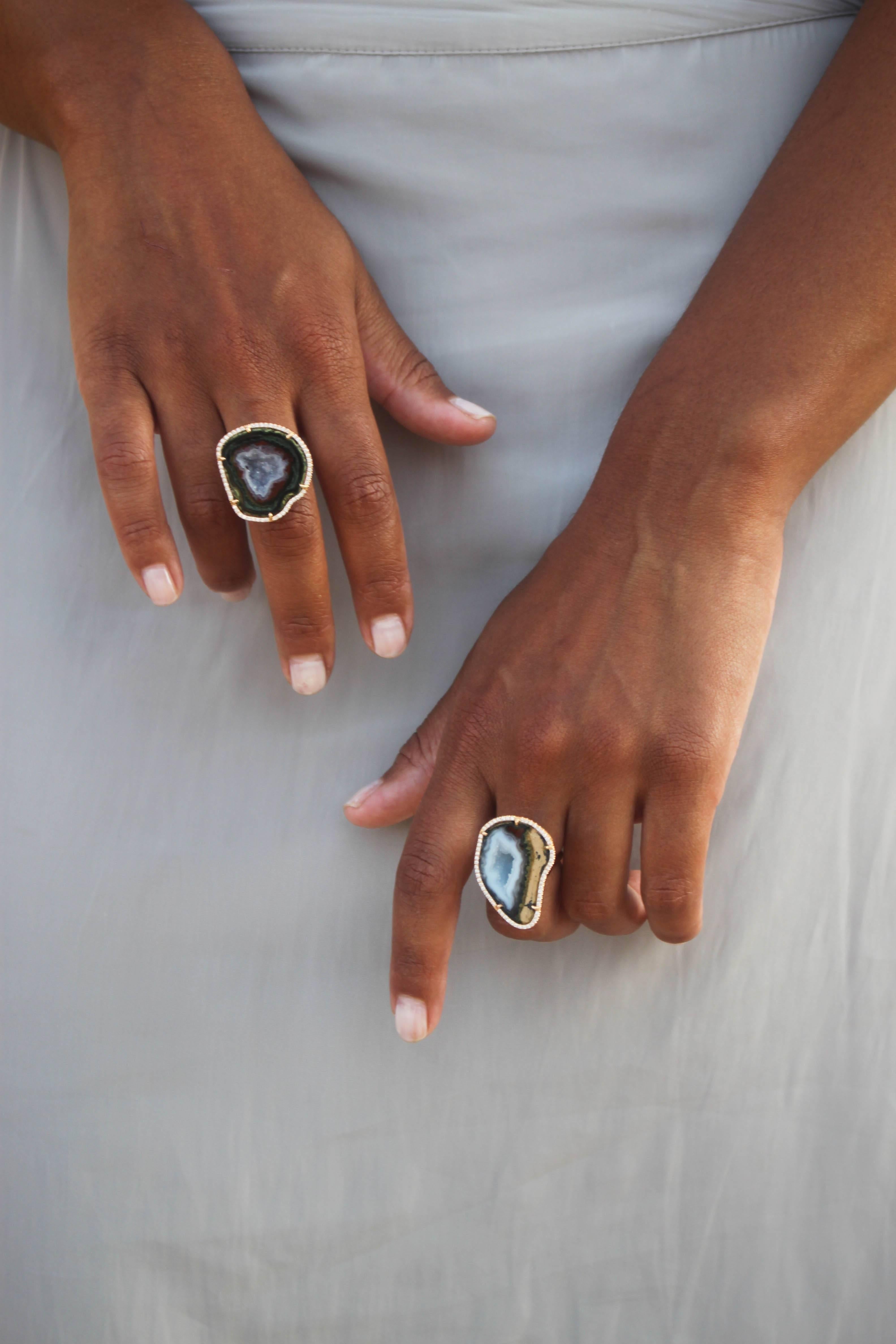 Women's Karolin Rose Gold White Diamond Agate Geode Cocktail Ring