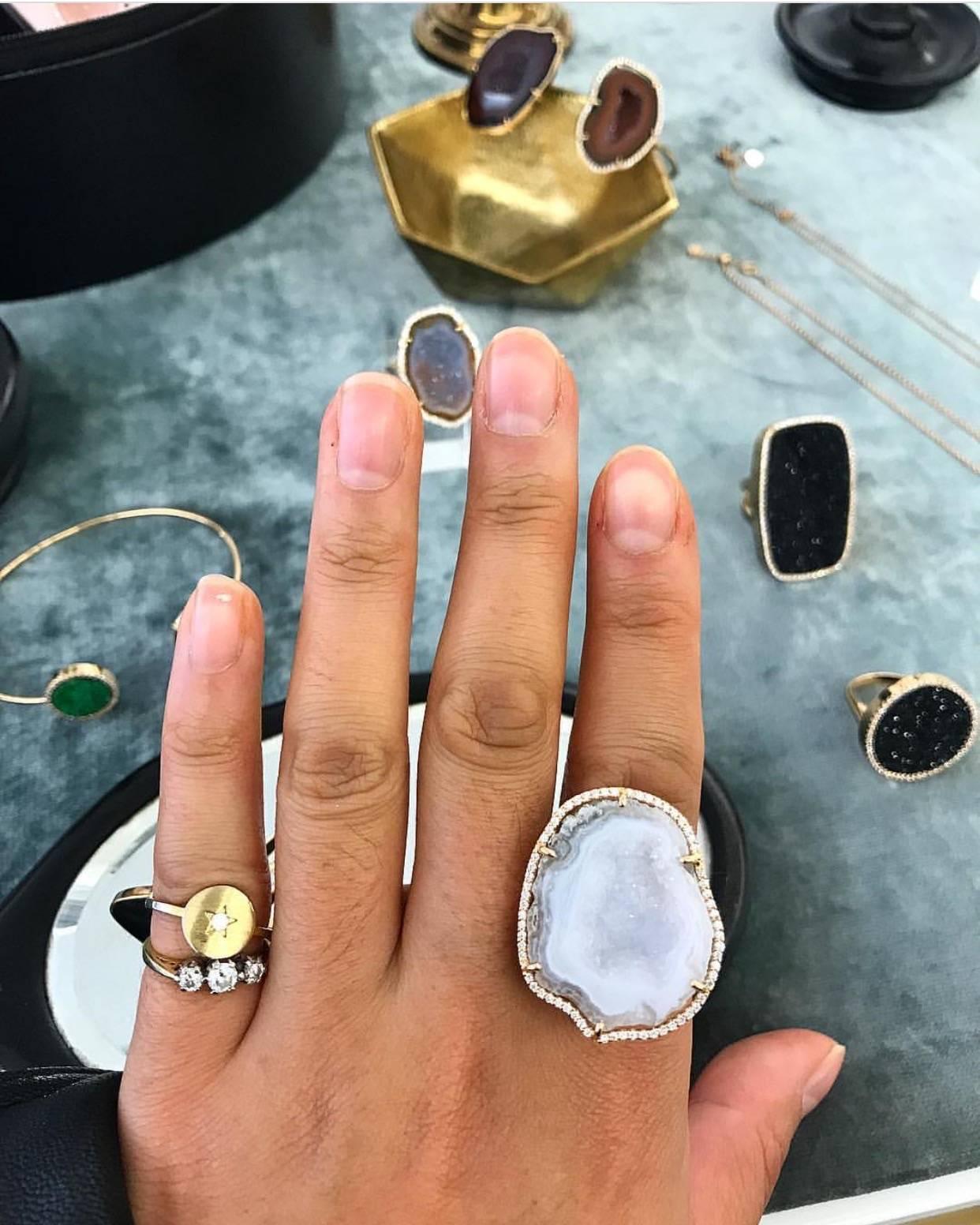 Contemporary Karolin Rose Gold White Diamond White Agate Geode Cocktail Ring