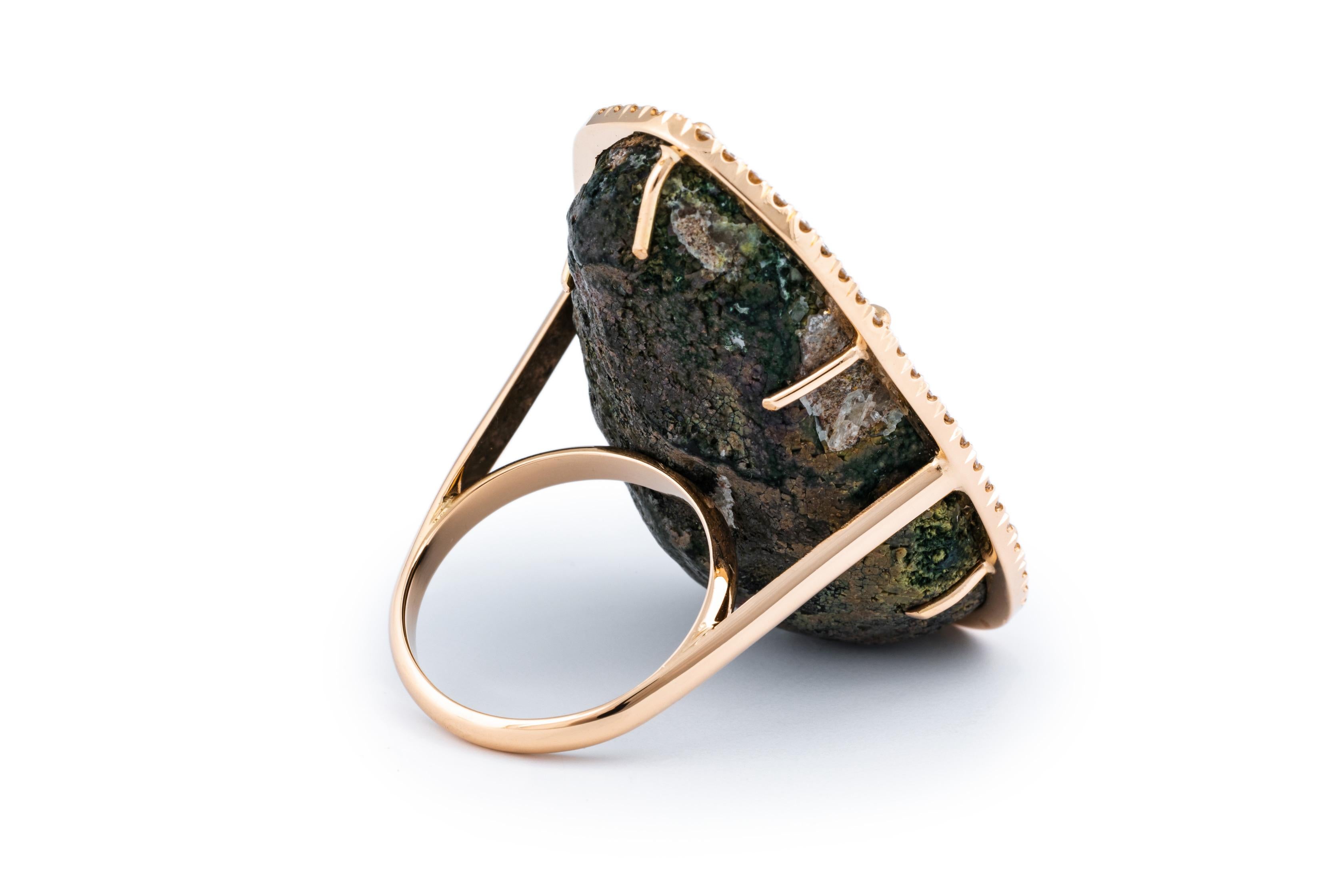 Round Cut Cocktail Karolin White Diamond Pave Agate Geode Rose Gold Ring For Sale