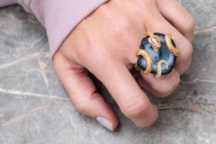 Cocktail Karolin White Diamond Pave Agate Odessa Snake Geode Rose Gold Ring