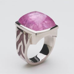 Annabel Eley Baby Pink Tourmaline 18 Karat White Gold Enamel Cocktail Ring