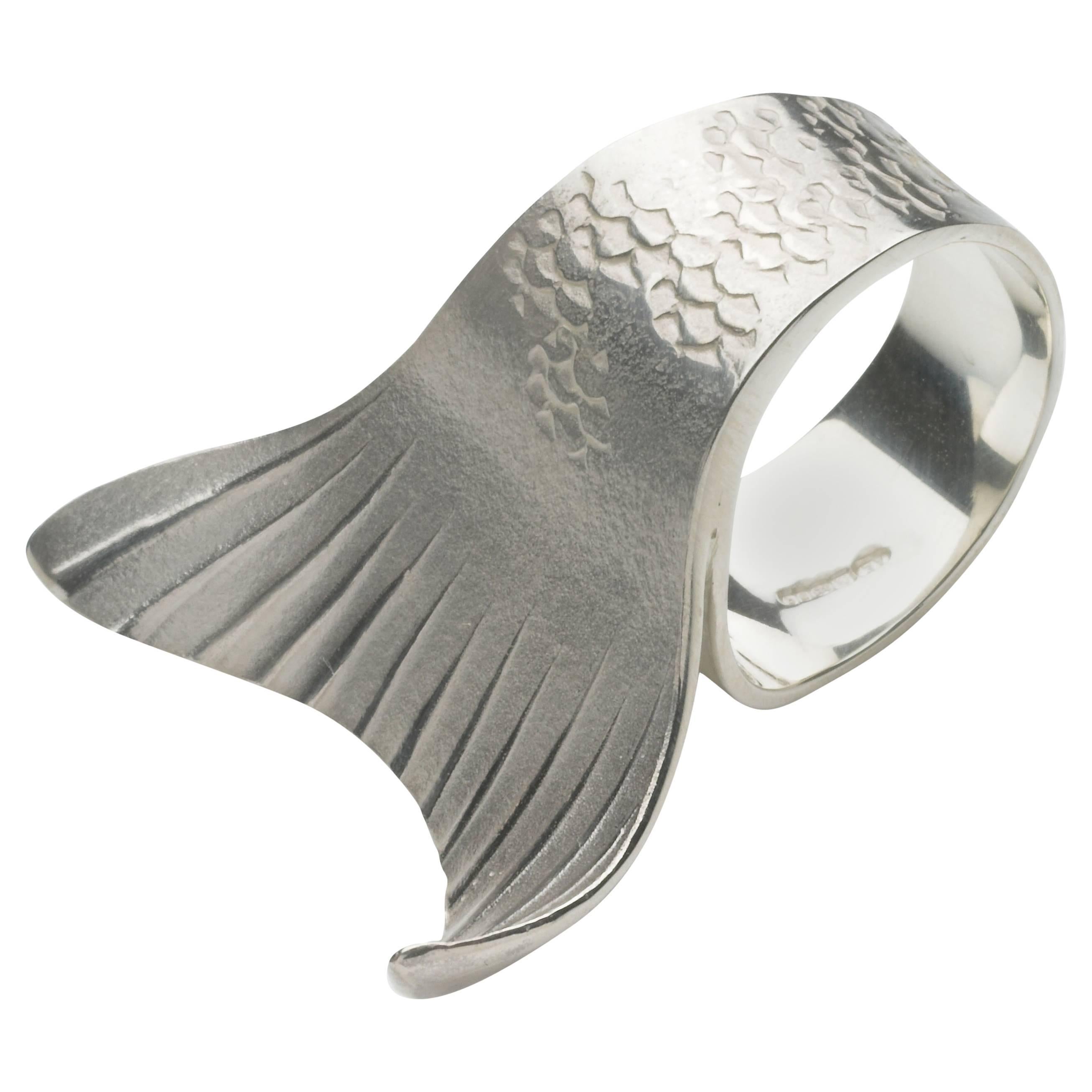 Annabel Eley Silver Mermaid Tail Cocktail Ring For Sale