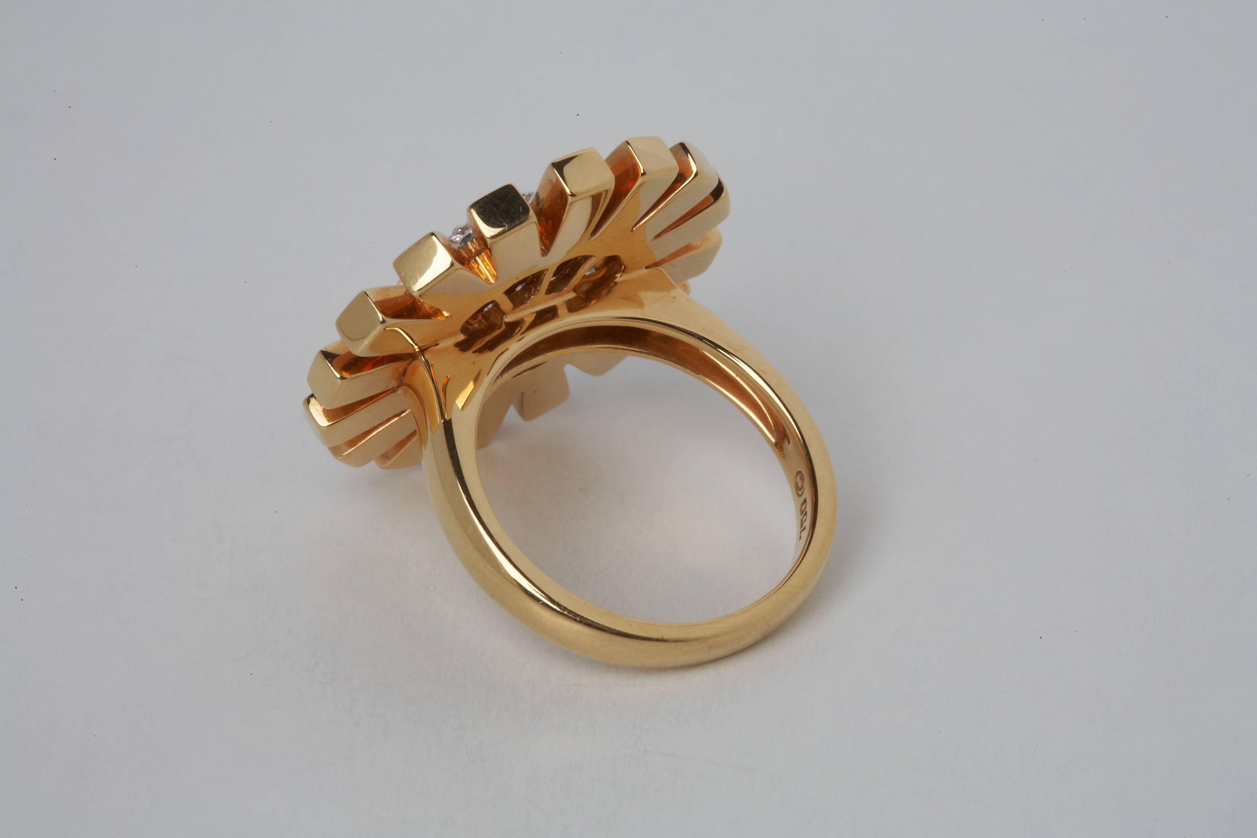 Modern Sun Ray 18 Karat Gold, Diamonds and Yellow Sapphire Cocktail Ring For Sale