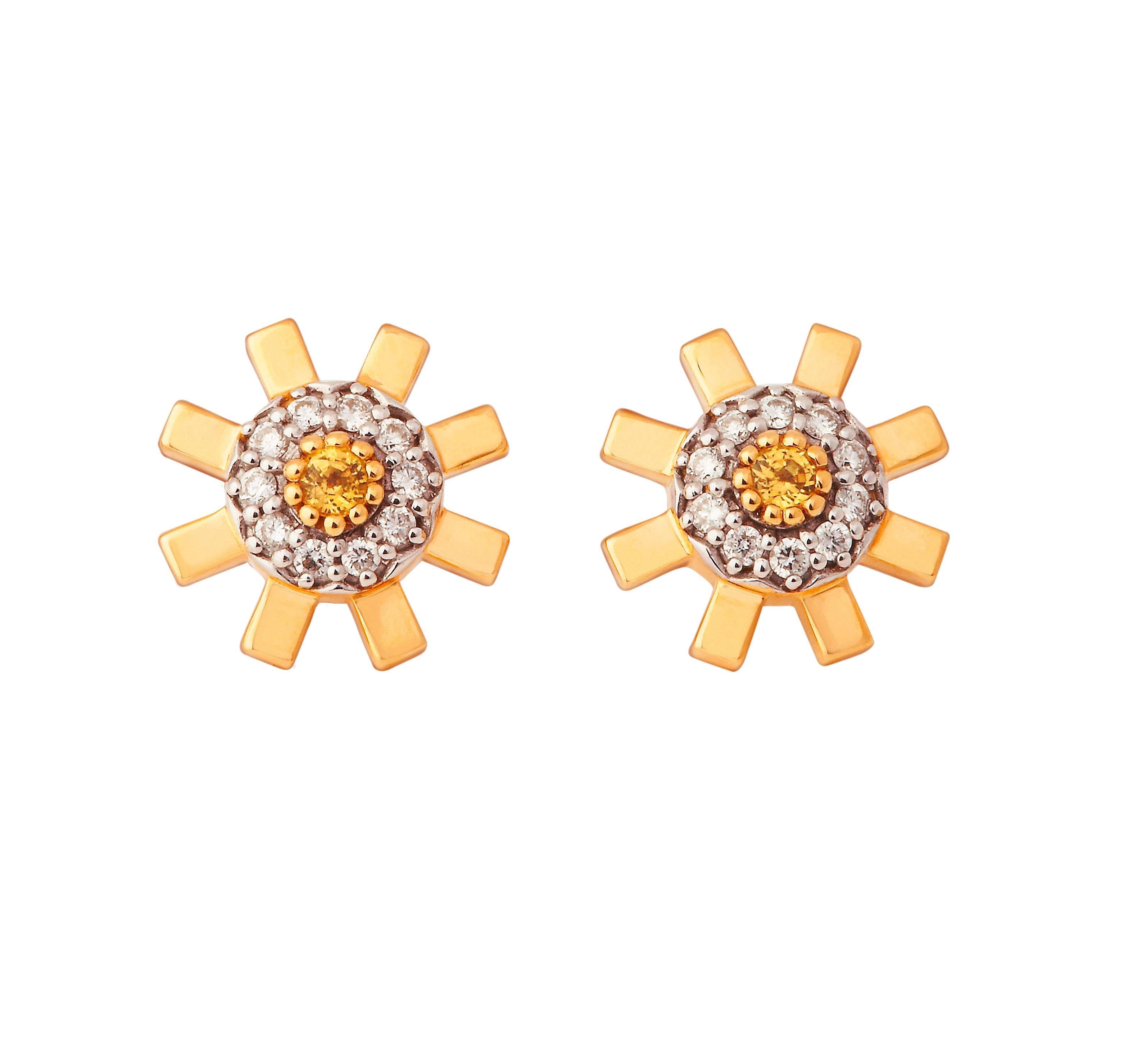 The Stenmark Sun Ray stud earrings in 18 karat yellow gold, with 20 x 1.7 mm G colour, VS1 diamonds and two 3 mm yellow sapphires are the perfect gold stud, but with more: more polish, more glamour and more sparkle. The lustrous, highly-polished