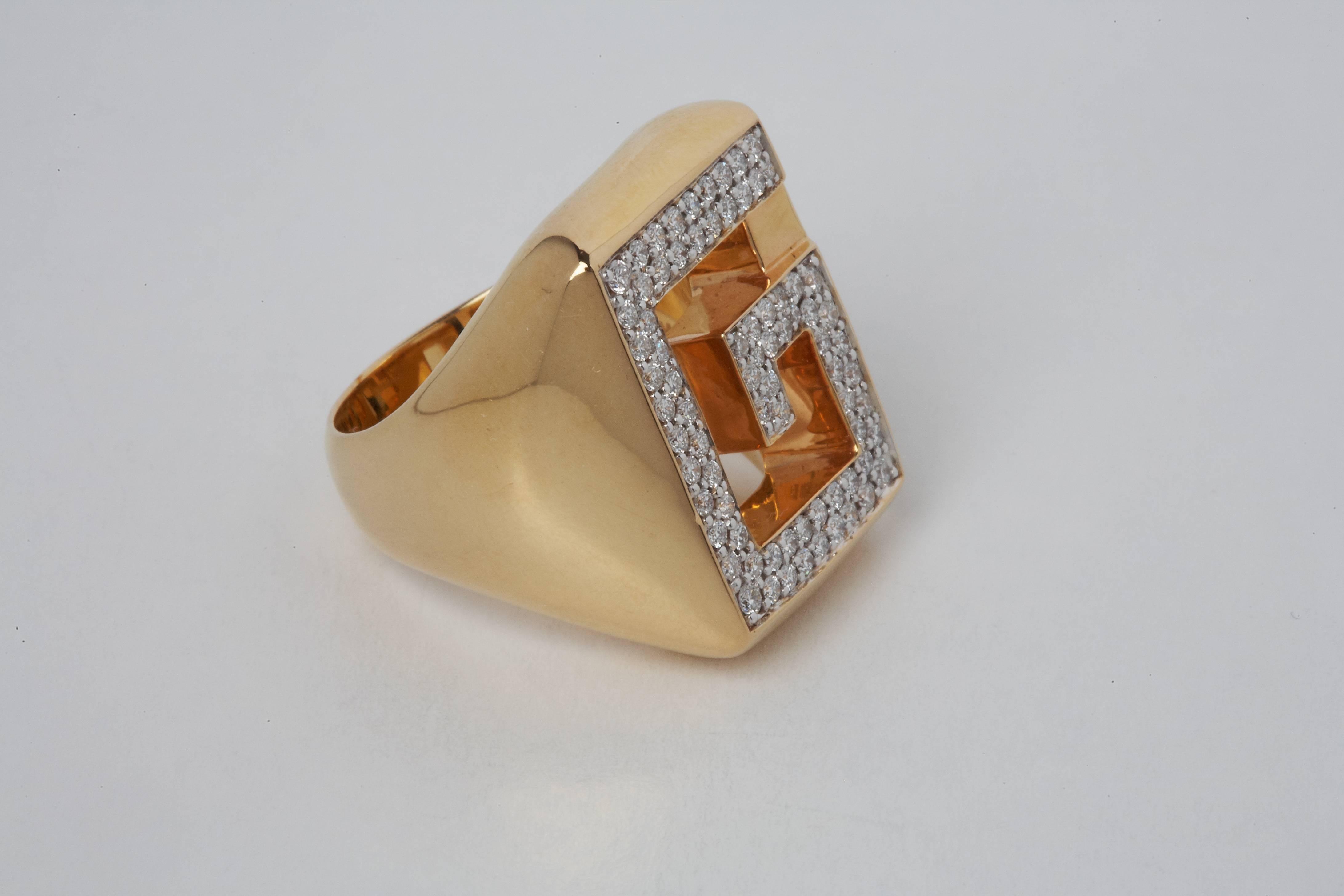Greek Key 18 Karat Gold and Diamond Cocktail Ring In New Condition For Sale In Palm Beach, AU