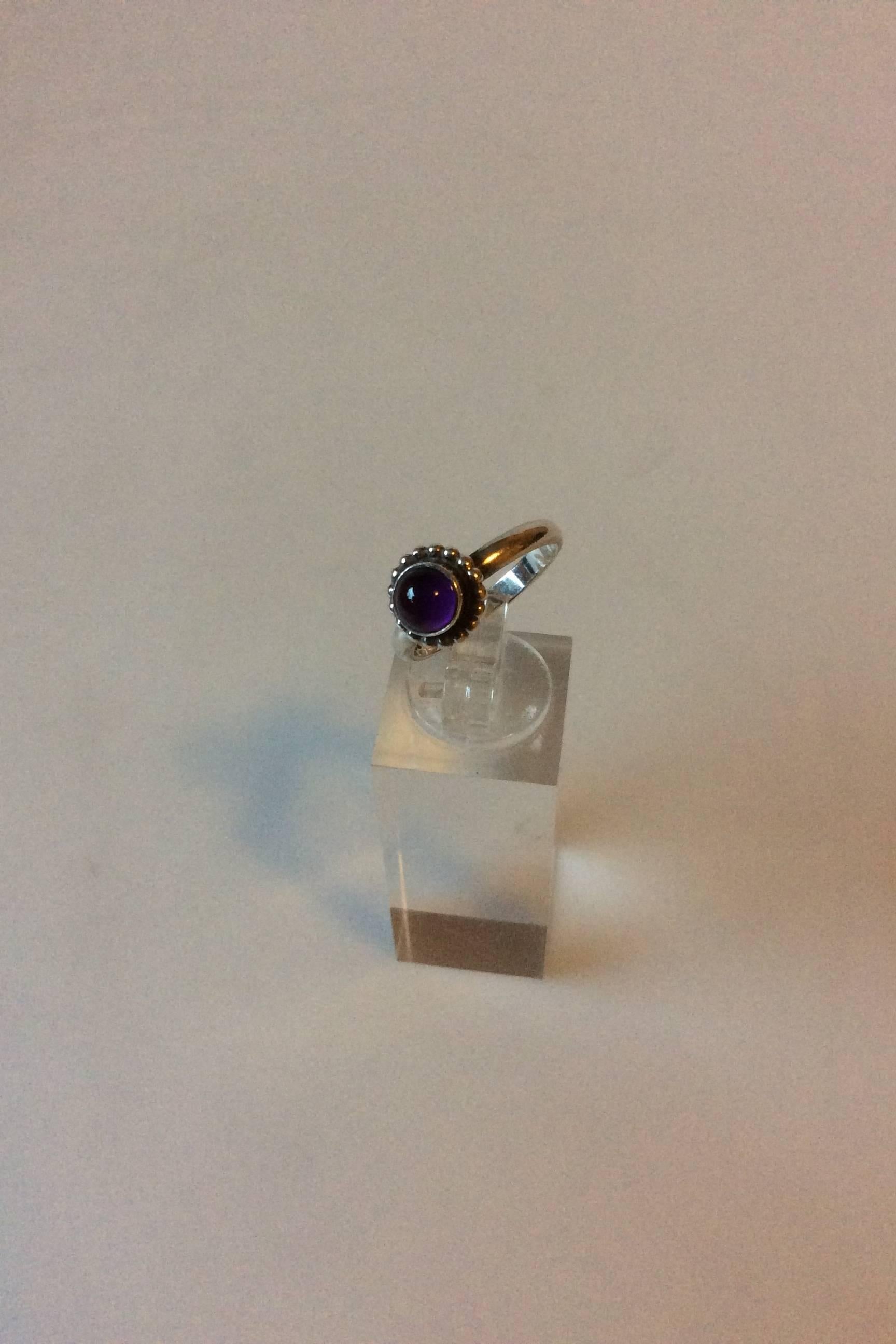 Art Nouveau Georg Jensen Sterling Silver Ring No 9B Moonlight Blossom with Purple Stone