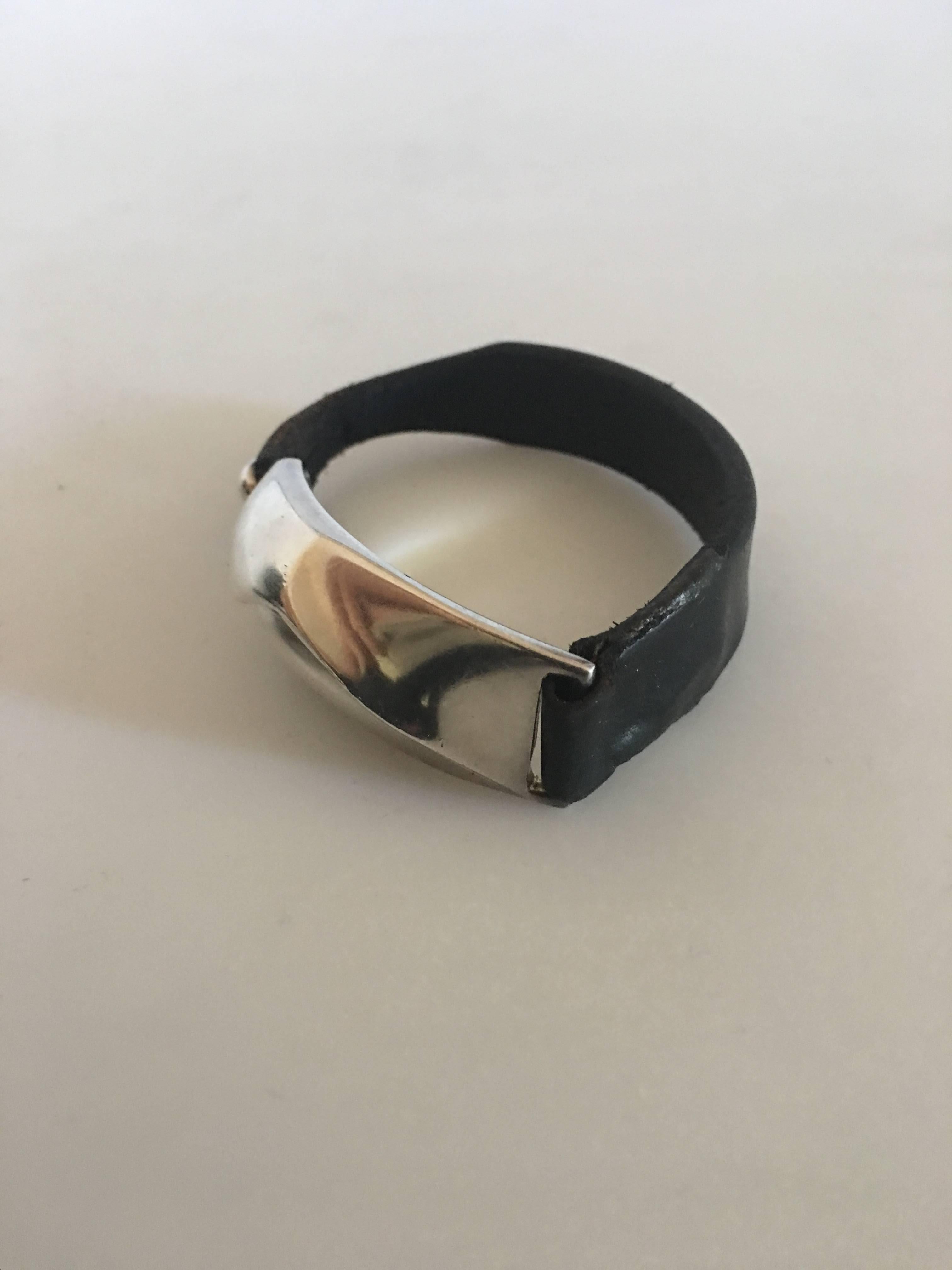 Lapponia Finland Leather Wristband with Sterling Silver Piece. 18 cm L (7 3/32