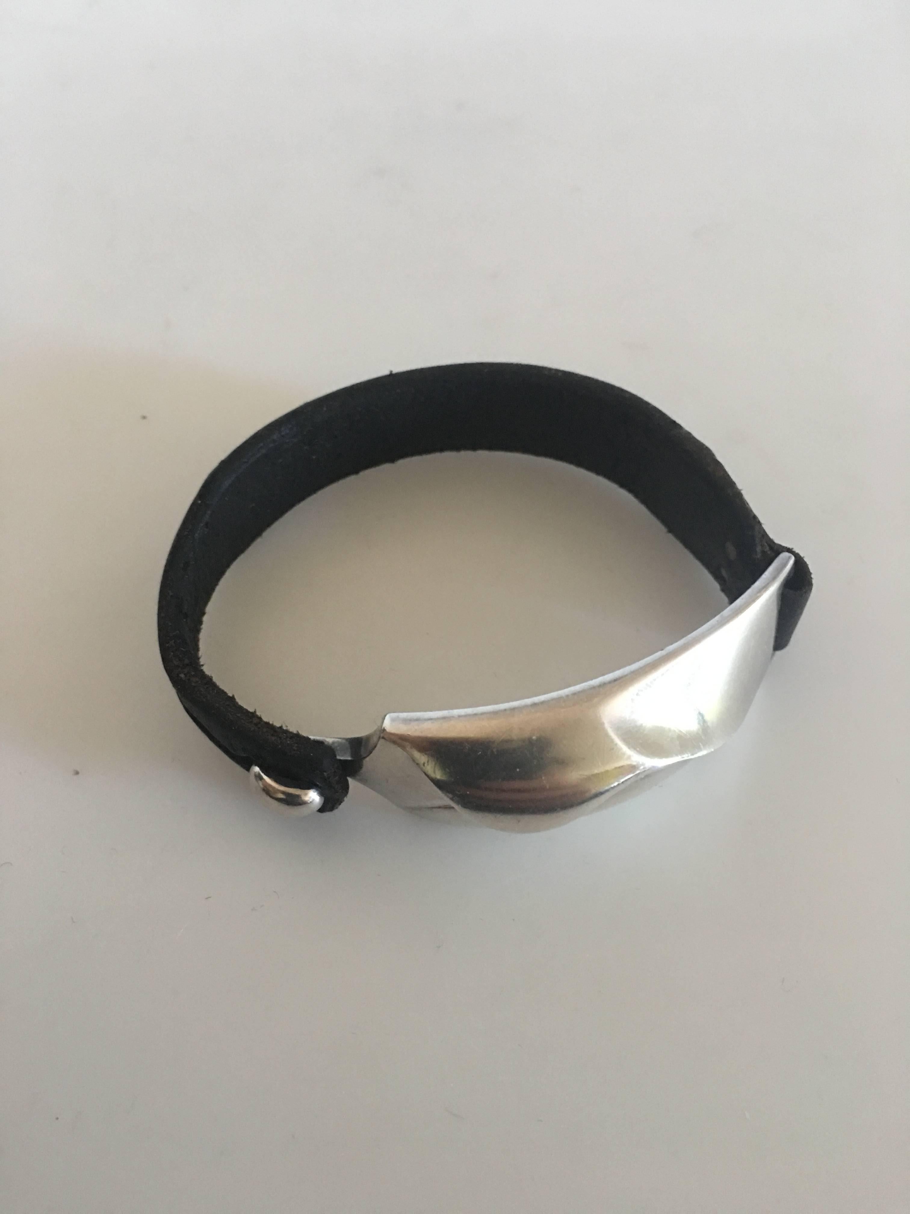 Modern Lapponia Finland Leather Wristband with Sterling Silver Piece