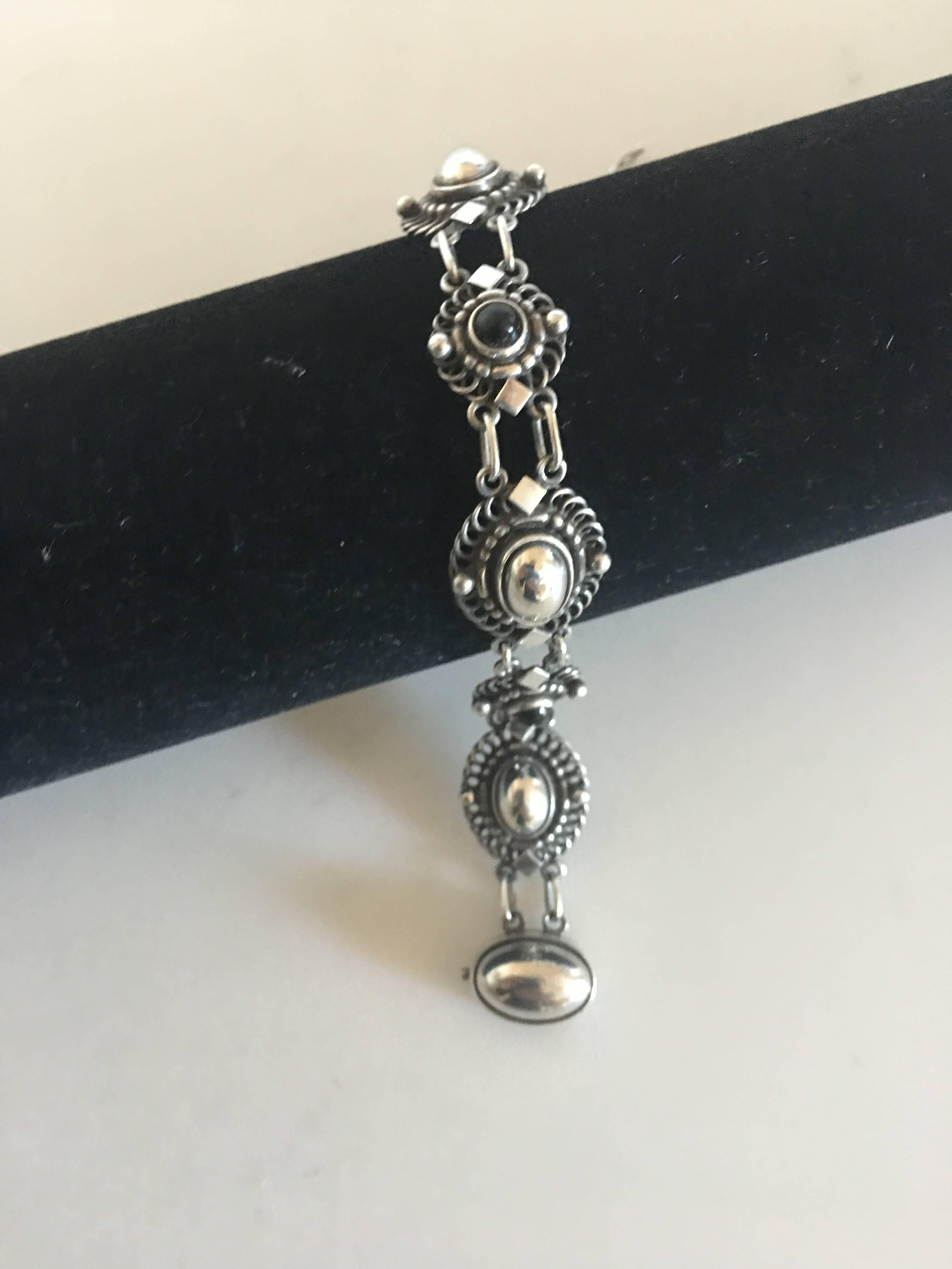 Art Nouveau Georg Jensen Sterling Silver Bracelet No. 419 with Black Onyx Stones